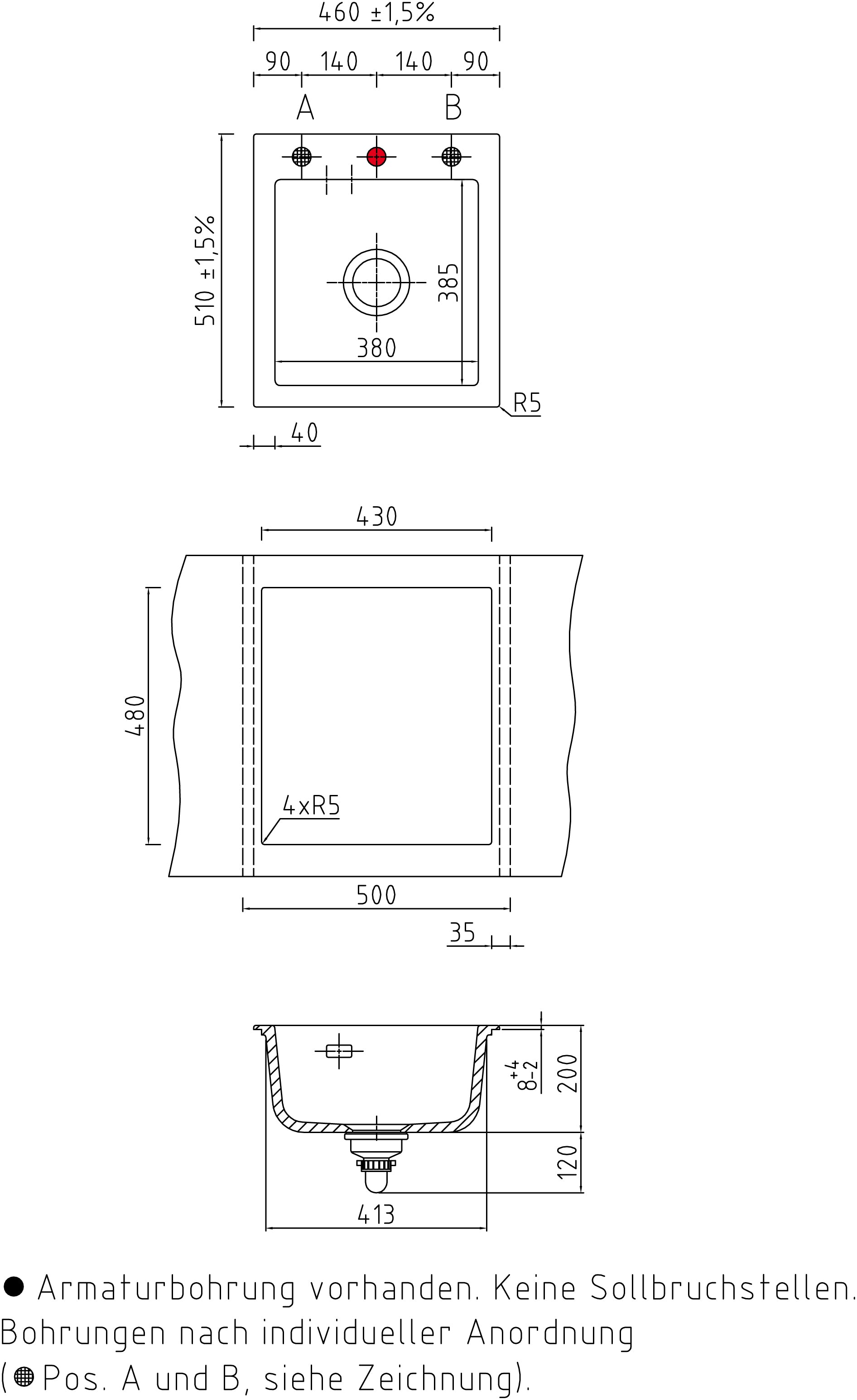SYSTEMCERAM Einbauspüle Mera 46 Magnolie 10 inkl. Handbetätigung, für 45 cm Schrankbreite, Einbauspüle Auflage keine Beckenlage 50560110