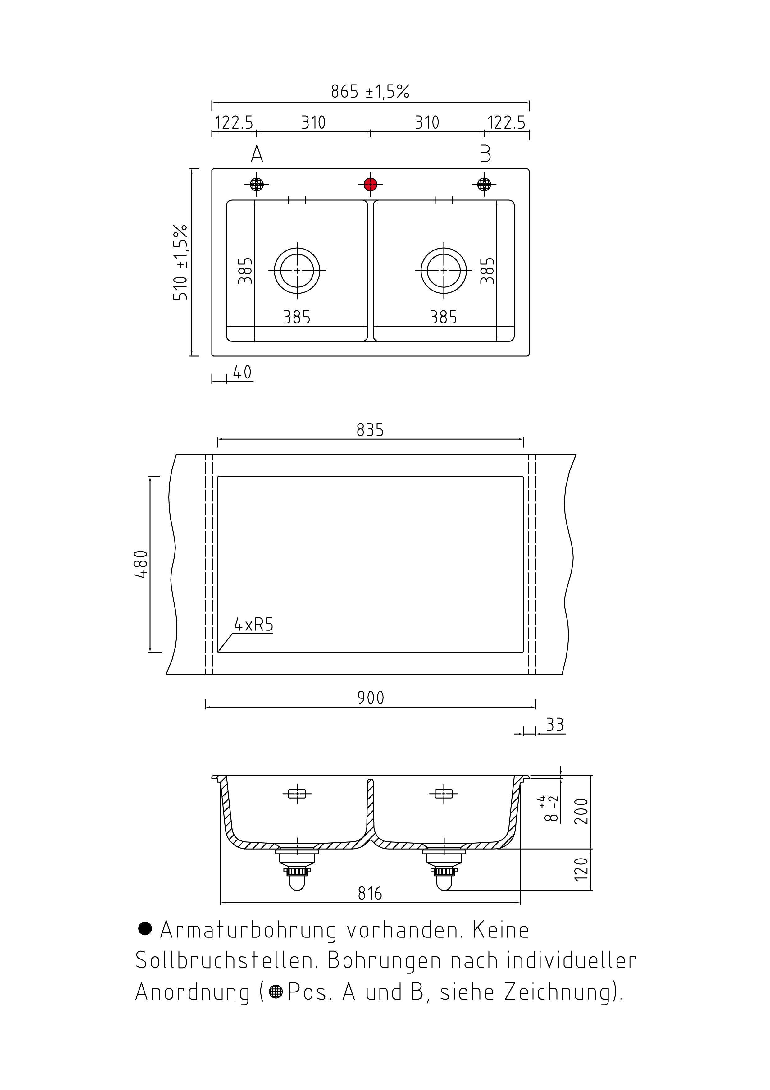 SYSTEMCERAM Einbauspüle Mera Twin Alu 76 inkl. Handbetätigung, für 90 cm Schrankbreite, Einbauspüle Auflage keine Beckenlage 50620176