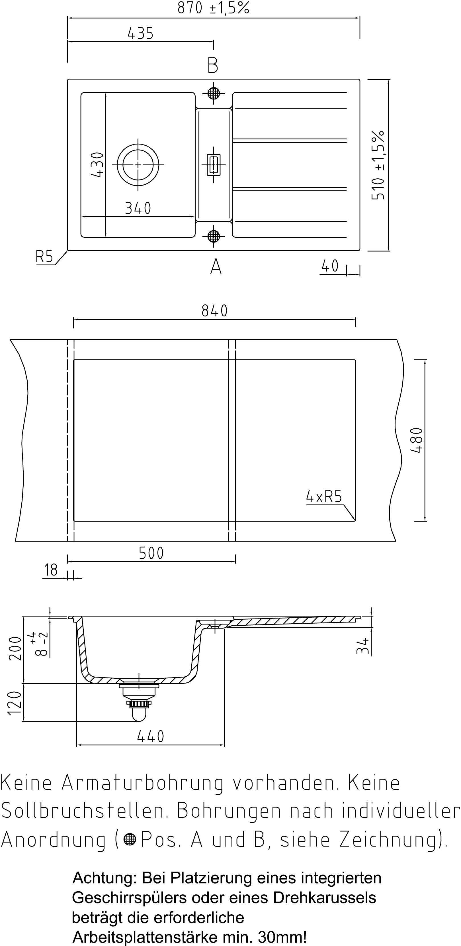SYSTEMCERAM Einbauspüle Genea 87 Nigra 87 inkl. Handbetätigung, für 50 cm Schrankbreite, Einbauspüle Auflage reversibel 50910187