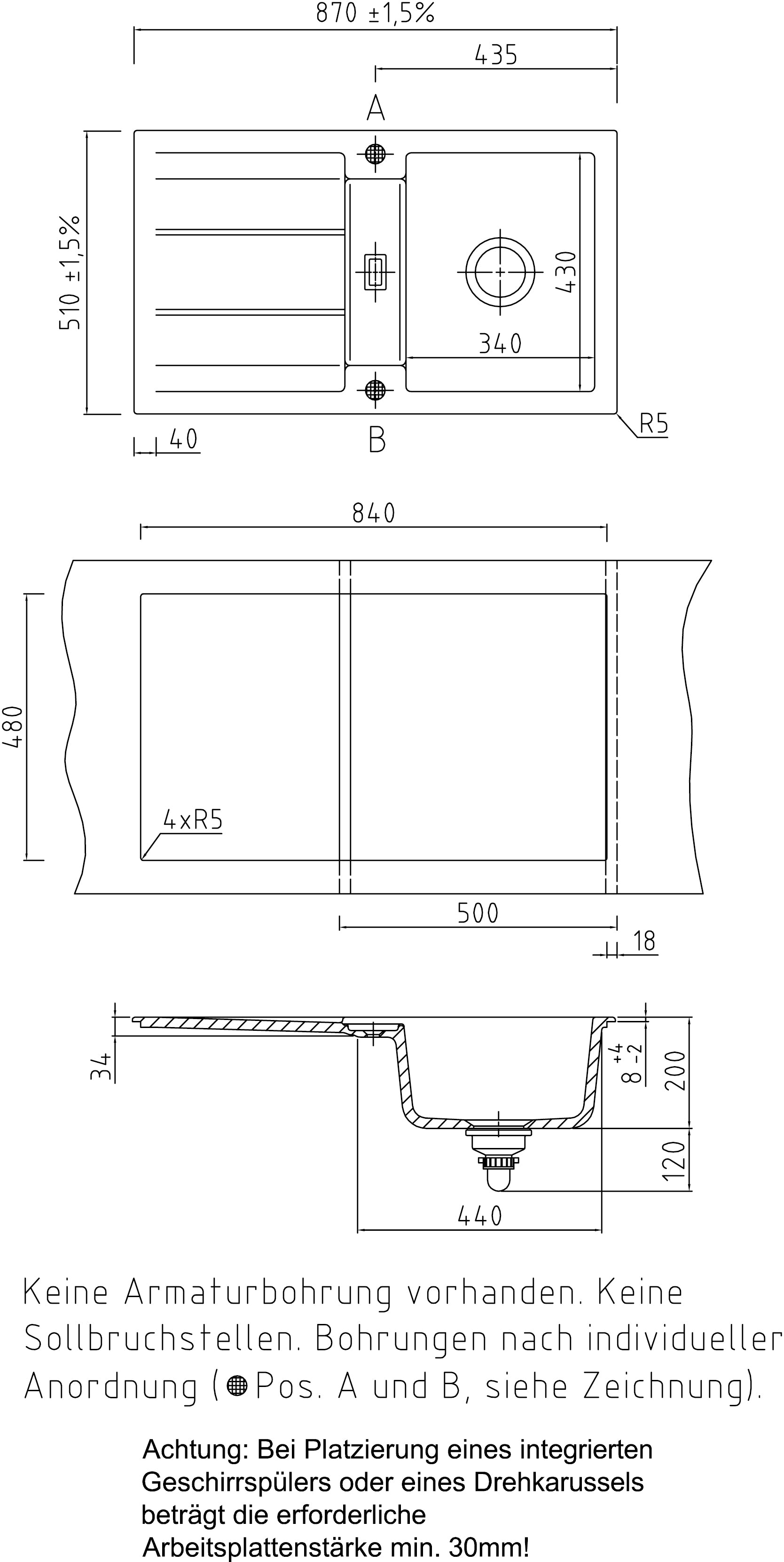 SYSTEMCERAM Einbauspüle Genea 87 Nigra 87 inkl. Handbetätigung, für 50 cm Schrankbreite, Einbauspüle Auflage reversibel 50910187