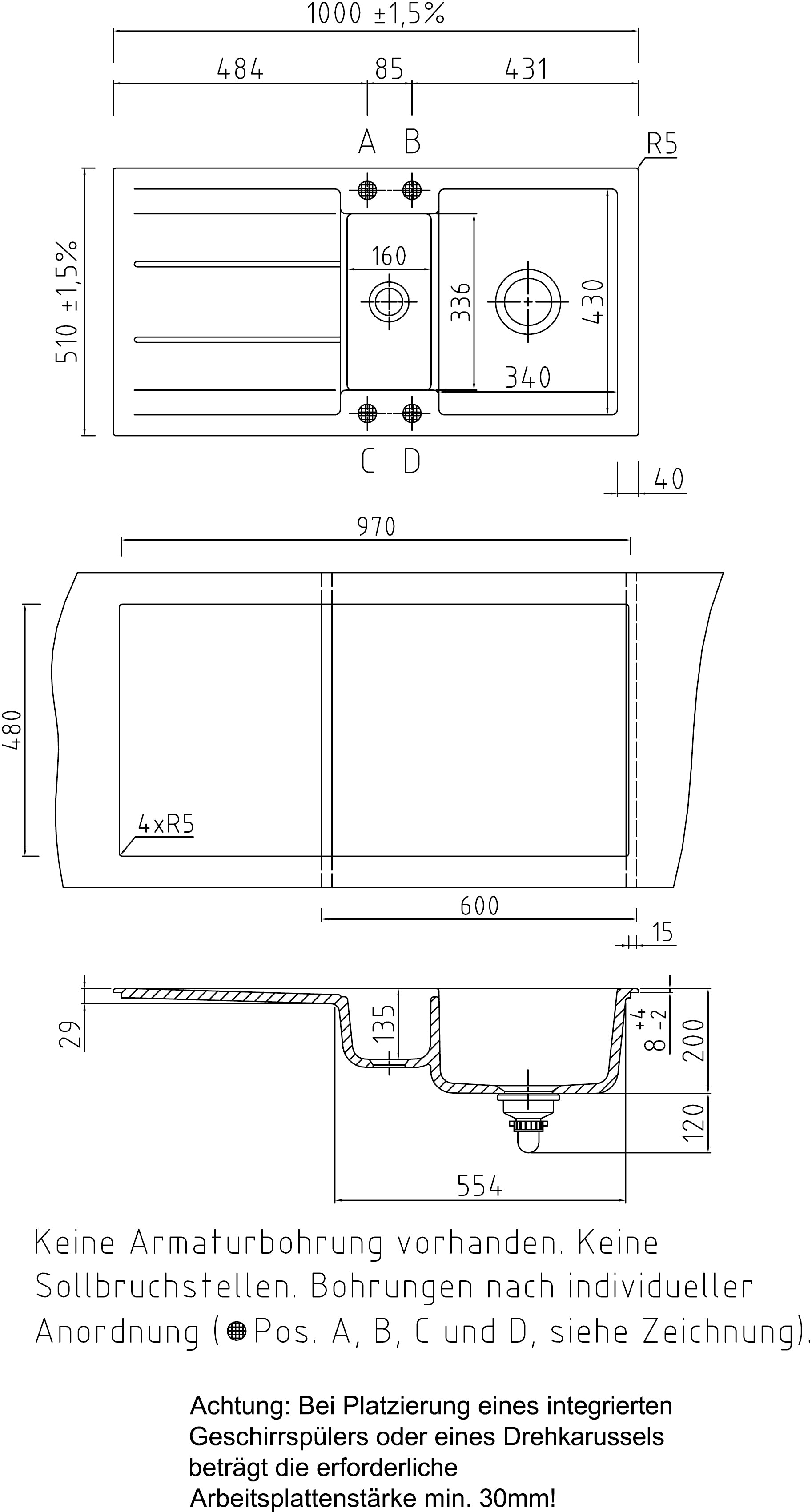 SYSTEMCERAM Einbauspüle Genea 100 Titan 78 inkl. Excenterbetätigung, für 60 cm Schrankbreite, Einbauspüle Auflage reversibel 50920278
