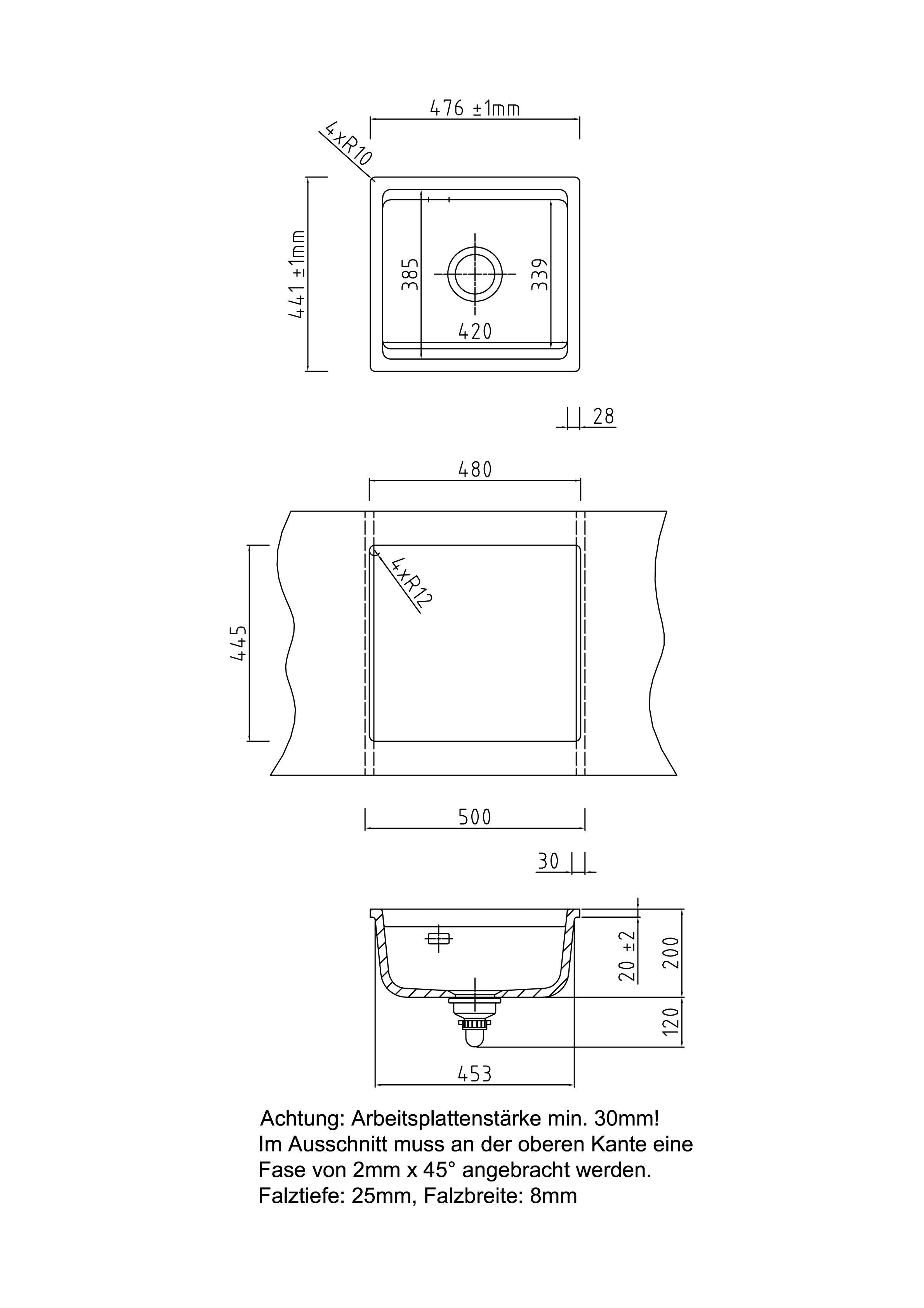 SYSTEMCERAM Einbauspüle Kara 51 F/o Eibe 56 inkl. Handbetätigung, für 50 cm Schrankbreite, Spüle zum flächenbündigen Einbau ohne Hahnlochbank, mit Medio- Matte Alu, inkl. 4 x Eckradien R 10 Flächenbündig keine Beckenlage 51030156