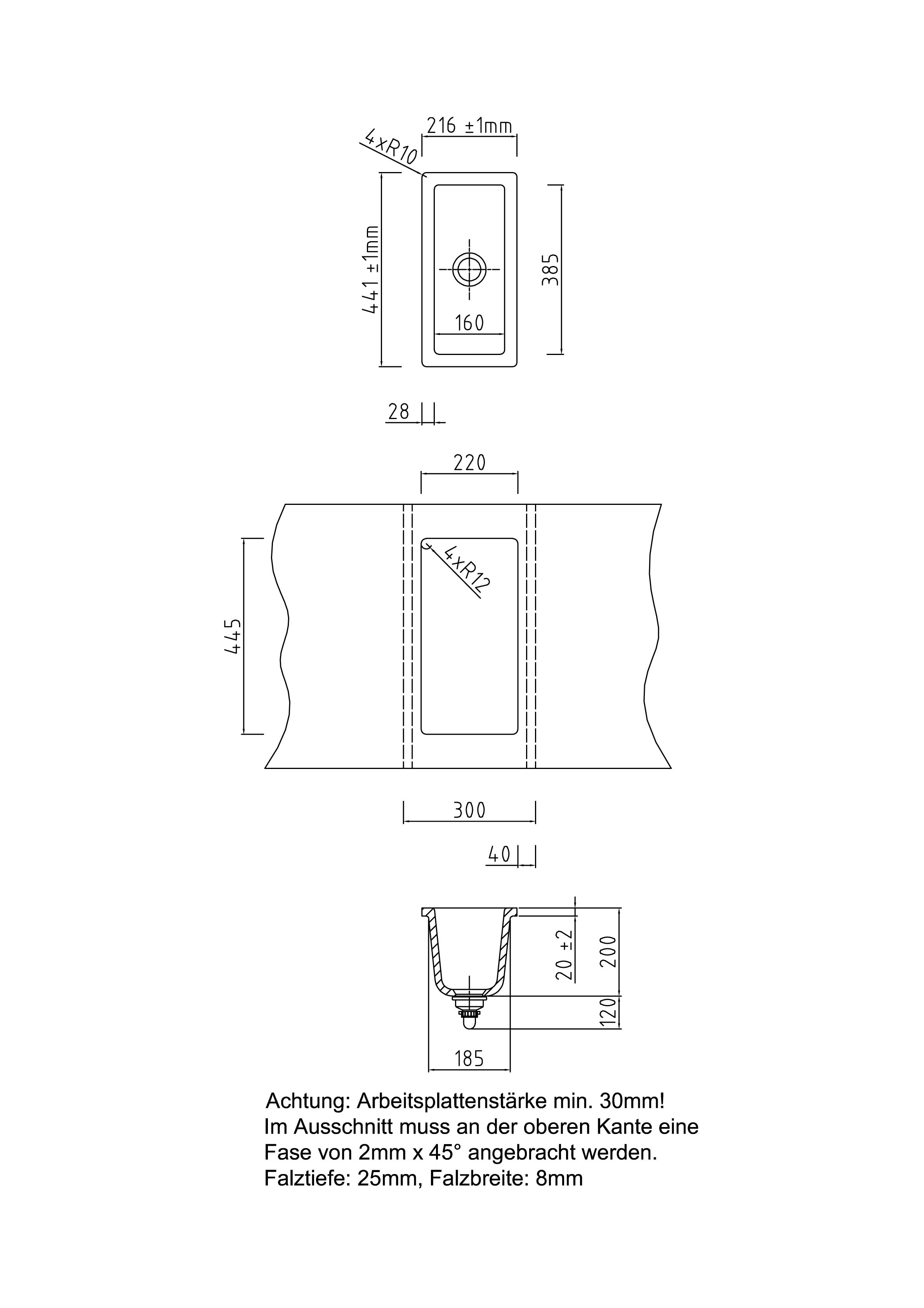 SYSTEMCERAM Einbauspüle Mera 24 F/o Nero 68 inkl. Handbetätigung, für 30 cm Schrankbreite, Spüle zum flächenbündigen Einbau ohne Hahnlochbank, nicht verschließbar, inkl. 4 x Eckradien R 10 Flächenbündig keine Beckenlage 51460168