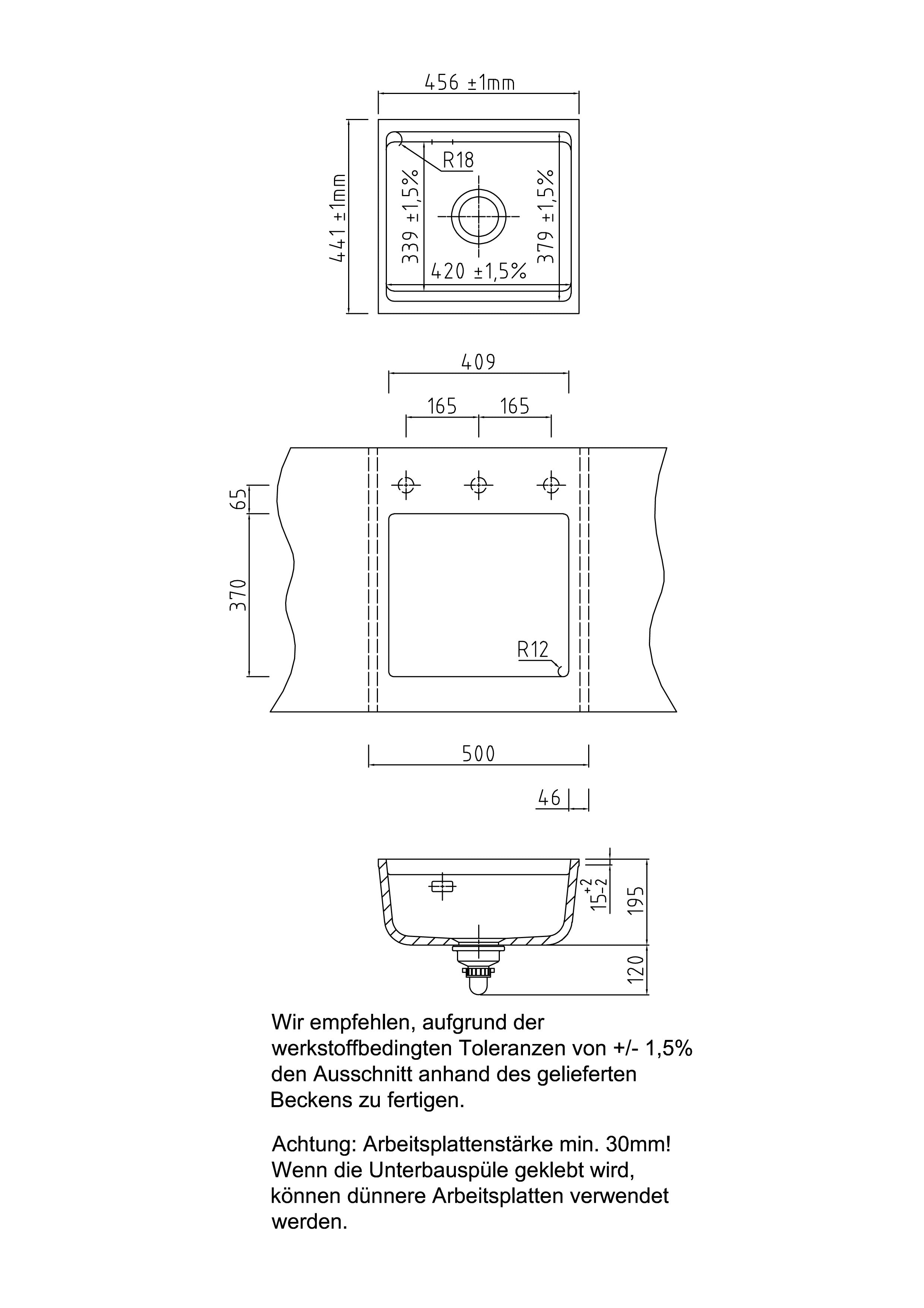 SYSTEMCERAM Einbauspüle Kara 42 U/g Lava 80 inkl. Excenterbetätigung, für 50 cm Schrankbreite, Spüle zum Unterbau mit geschliffener Oberseite, mit Medio-Matte Alu Unterbau keine Beckenlage 54030280
