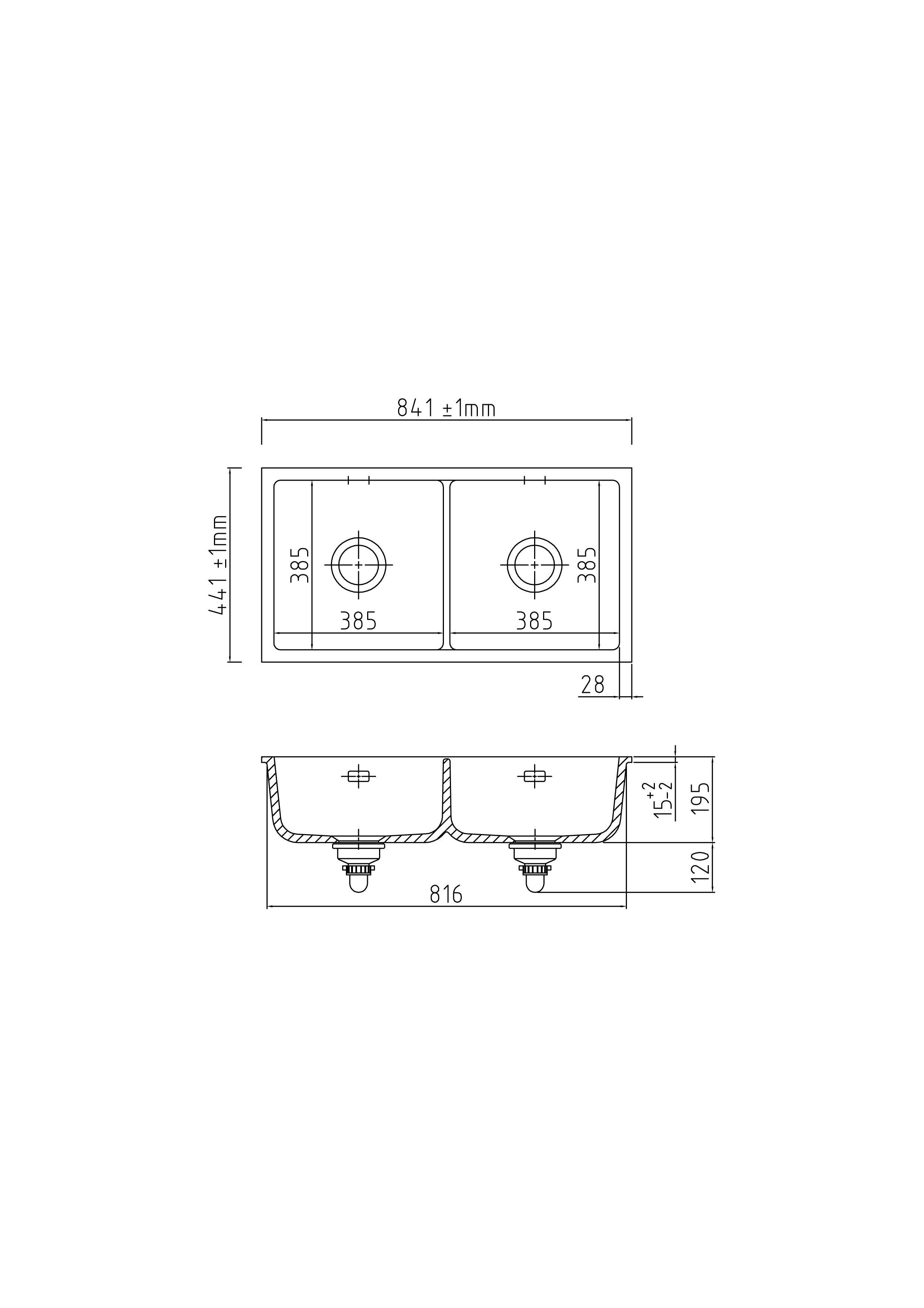 SYSTEMCERAM Einbauspüle Mera Twin U/g Siena 65 inkl. Excenterbetätigung, für 90 cm Schrankbreite, Spüle zum Unterbau mit geschliffener Oberseite Unterbau keine Beckenlage 54620265