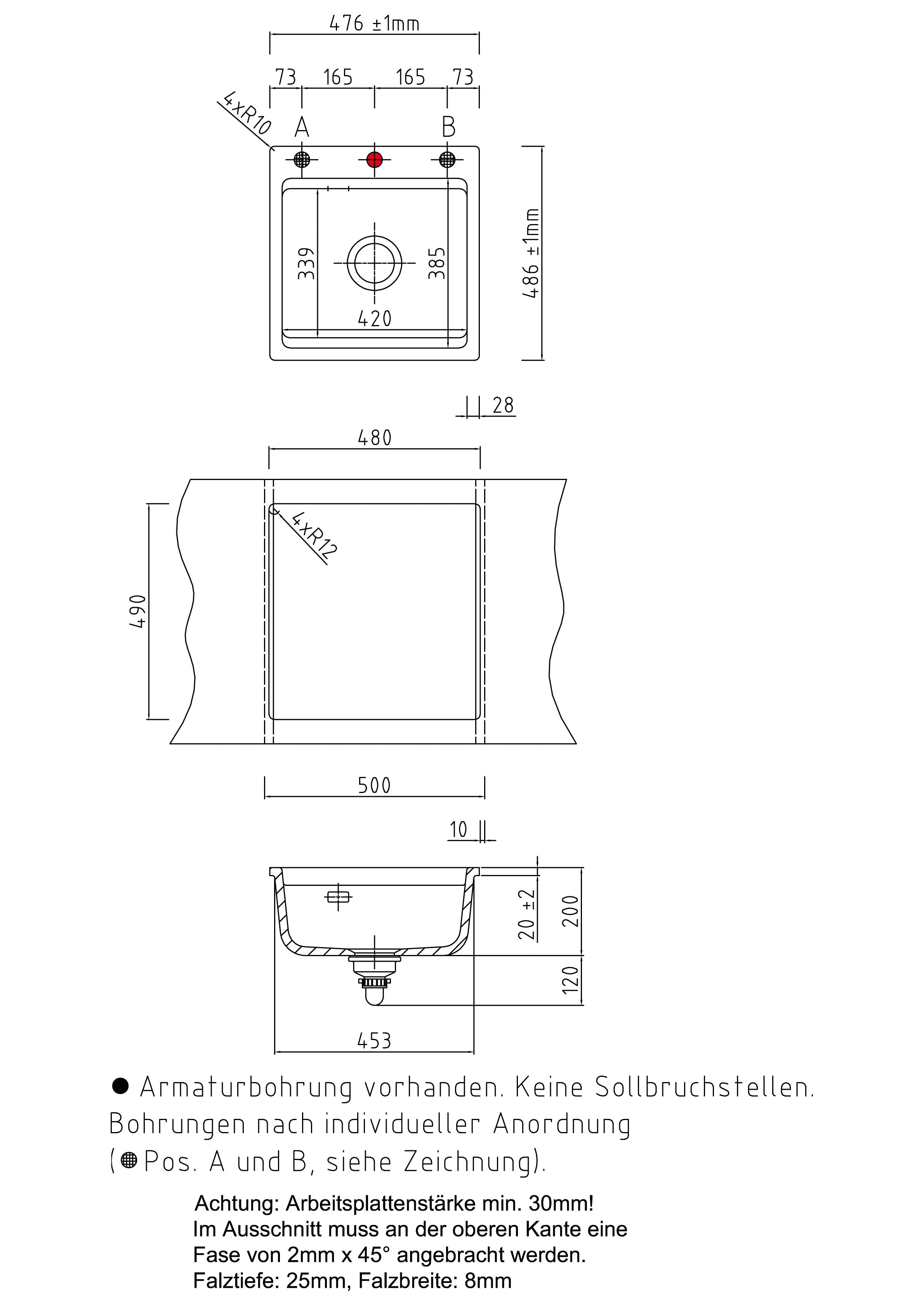 SYSTEMCERAM Einbauspüle Kara 51 F Magnolie 10 inkl. Excenterbetätigung, für 50 cm Schrankbreite, Spüle zum flächenbündigen Einbau mit Medio-Matte Alu, inkl. 4 x Eckradien R 10 Auflage keine Beckenlage 55030210