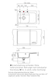 SYSTEMCERAM Einbauspüle Juna 75 F Be. Li. Nigra 87 inkl. Handbetätigung, für 50 cm Schrankbreite, Spüle zum flächenbündigen Einbau Auflage Becken links 55130187