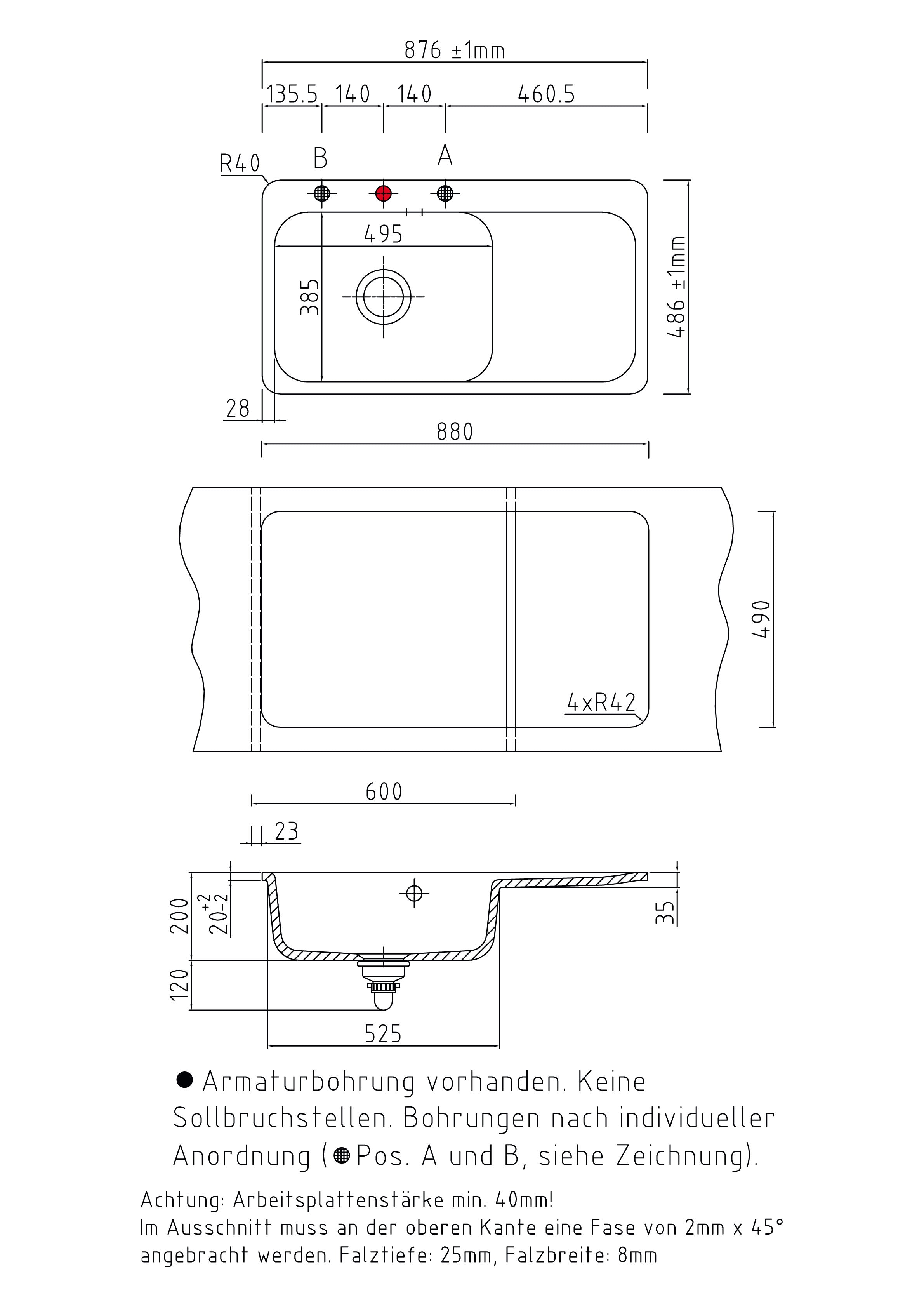SYSTEMCERAM Einbauspüle Juna 90 F Be. Li. Schiefer 85 inkl. Handbetätigung, für 60 cm Schrankbreite, Spüle zum flächenbündigen Einbau Auflage Becken links 55150185