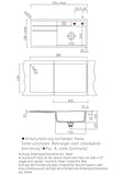 SYSTEMCERAM Einbauspüle Bela 100 F Be. Re. Alu 76 inkl. Handbetätigung, für 60 cm Schrankbreite, Spüle zum flächenbündigen Einbau, inkl. 4 x Eckradien R 10 Auflage Becken rechts 55200176