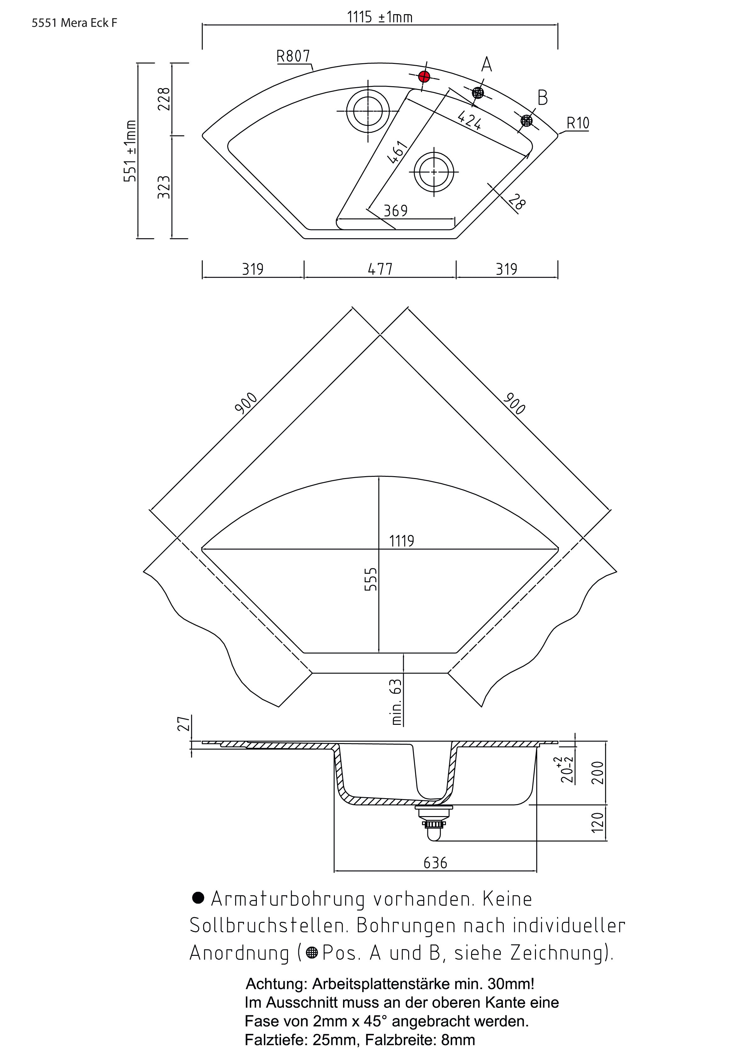 SYSTEMCERAM Einbauspüle Mera Eck F Alu 76 inkl. Excenterbetätigung, für 90 cm Schrankbreite, Spüle zum flächenbündigen Einbau mit Sinktop Resteausguss Auflage keine Beckenlage 55510276