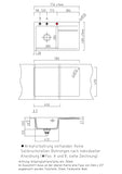 SYSTEMCERAM Einbauspüle Stema 80 F Be. Li. Schiefer 85 inkl. Handbetätigung, für 45 cm Schrankbreite, Spüle zum flächenbündigen Einbau, inkl. 4 x Eckradien R 10 Auflage Becken links 55550185