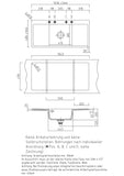 SYSTEMCERAM Einbauspüle Mera Middle F Grönland 12 inkl. Excenterbetätigung, für 50 cm Schrankbreite, Spüle zum flächenbündigen Einbau, inkl. 4 x Eckradien R 10 Auflage keine Beckenlage 55730212