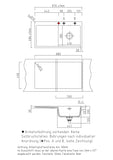 SYSTEMCERAM Einbauspüle Mera 90 F Be. Re. Grönland 12 inkl. Excenterbetätigung, für 50 cm Schrankbreite, Spüle zum flächenbündigen Einbau, inkl. 4 x Eckradien R 10 Auflage Becken rechts 55740212