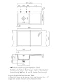 SYSTEMCERAM Einbauspüle Mera 90 F Be. Li. Grönland 12 inkl. Excenterbetätigung, für 50 cm Schrankbreite, Spüle zum flächenbündigen Einbau, inkl. 4 x Eckradien R 10 Auflage Becken links 55750212
