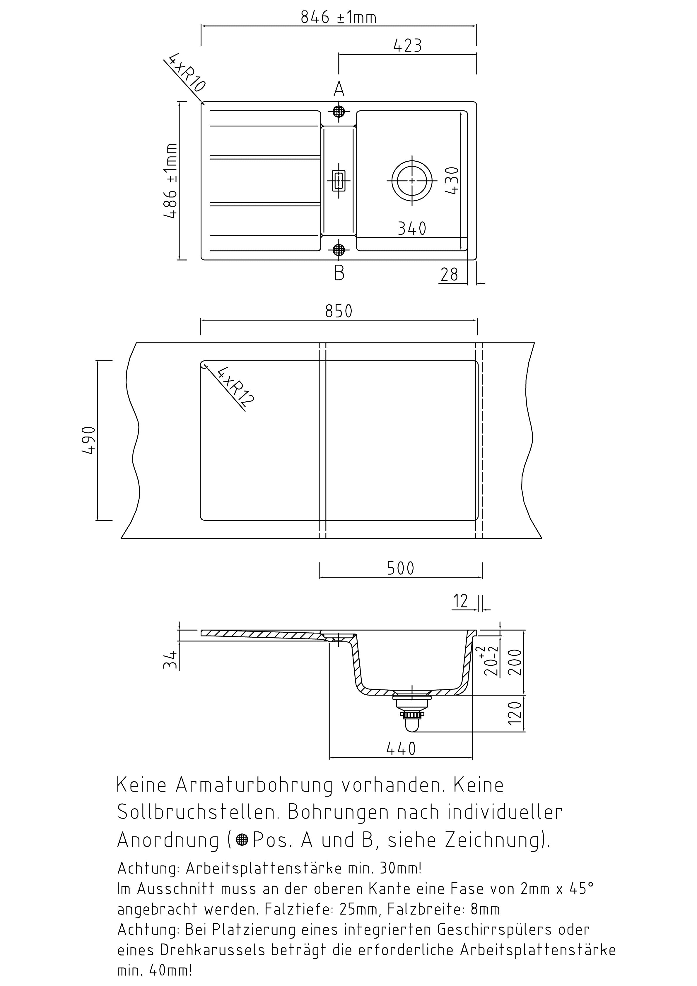 SYSTEMCERAM Einbauspüle Genea 87 F Fango 23 inkl. Handbetätigung, für 50 cm Schrankbreite, Spüle zum flächenbündigen Einbau, inkl. 4 x Eckradien R 10 Auflage reversibel 55910123