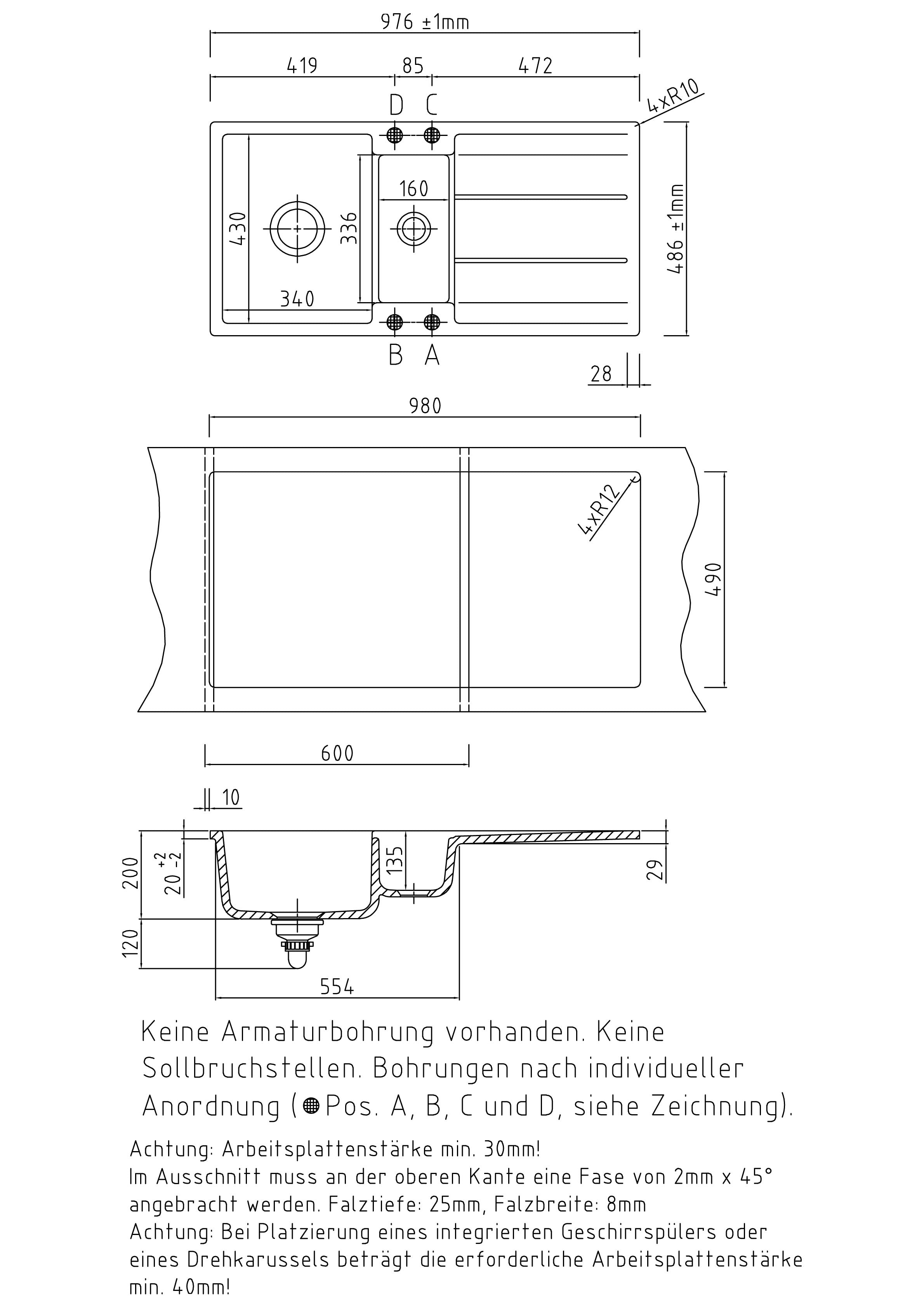 SYSTEMCERAM Einbauspüle Genea 100 F Fango 23 inkl. Excenterbetätigung, für 60 cm Schrankbreite, Spüle zum flächenbündigen Einbau, inkl. 4 x Eckradien R 10 Auflage reversibel 55920223