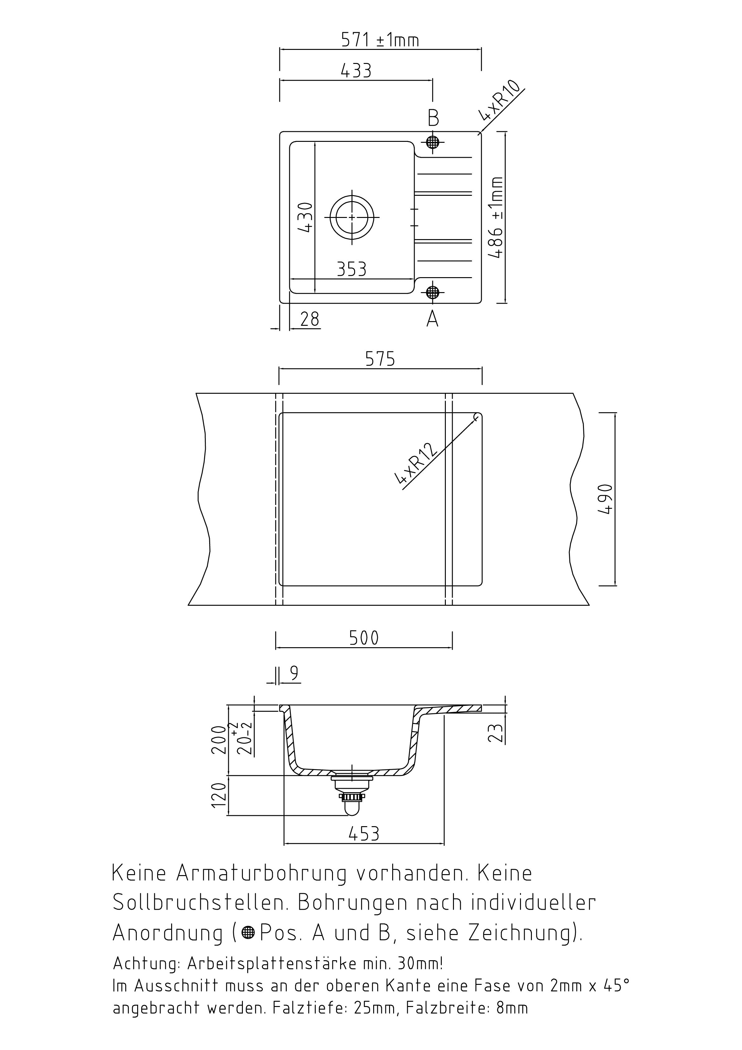 SYSTEMCERAM Einbauspüle Genea 60 F Titan 78 inkl. Excenterbetätigung, für 50 cm Schrankbreite, Spüle zum flächenbündigen Einbau, inkl. 4 x Eckradien R 10 Auflage reversibel 55970278