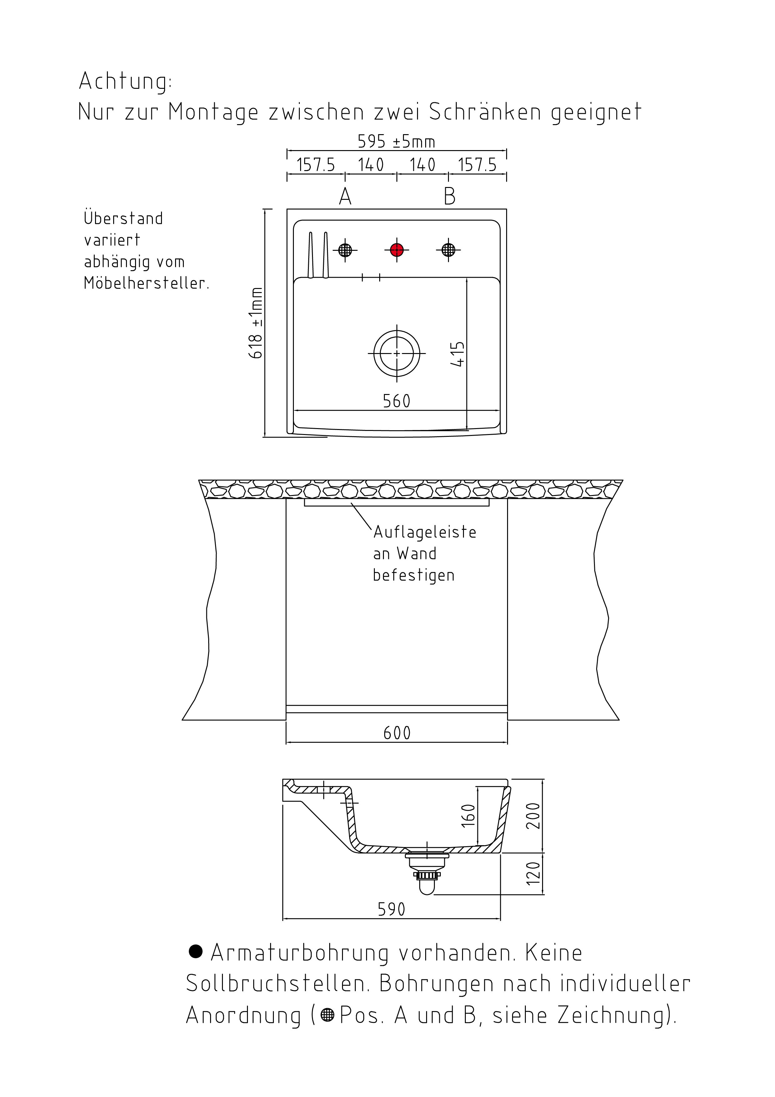 SYSTEMCERAM Einbauspüle Kentro 60 Grönland 12 inkl. Handbetätigung, für 60 cm Schrankbreite, Einbauspüle Auflage keine Beckenlage 59930112