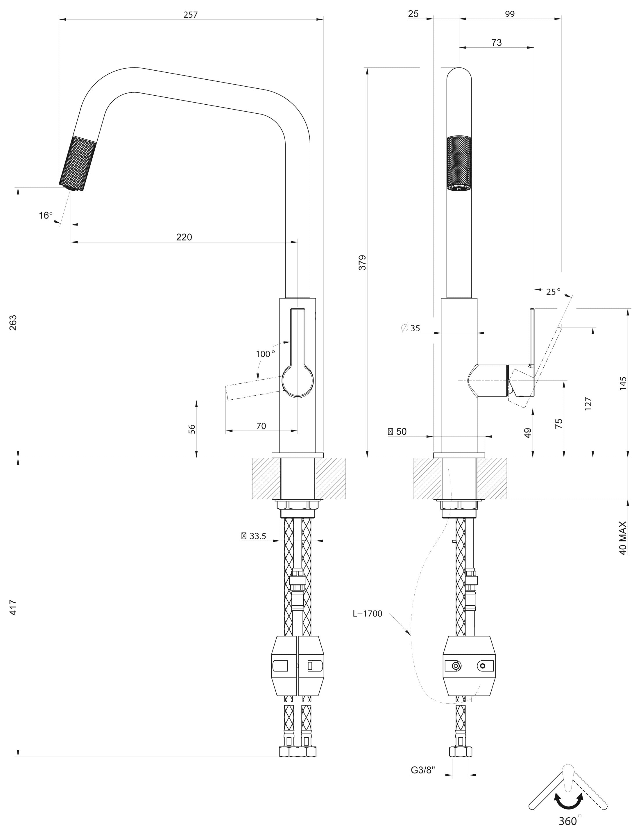 SYSTEMCERAM Armatur Offeo h. Ausl. Schwarz   18733