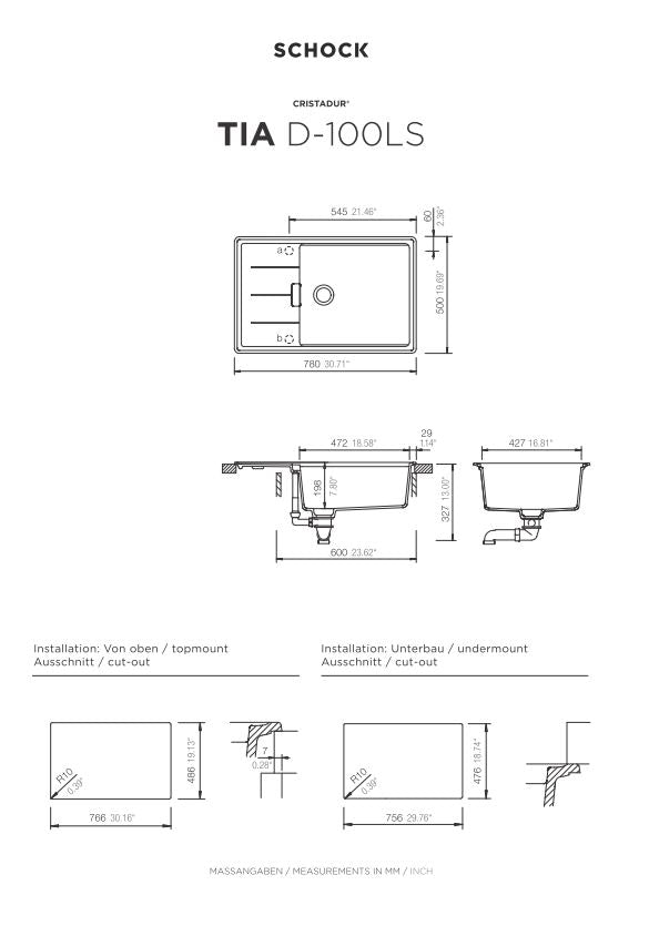 SCHOCK Spüle Auflage Tia D-100LS-A Cristadur Magnolia TIAD100LSAMGL