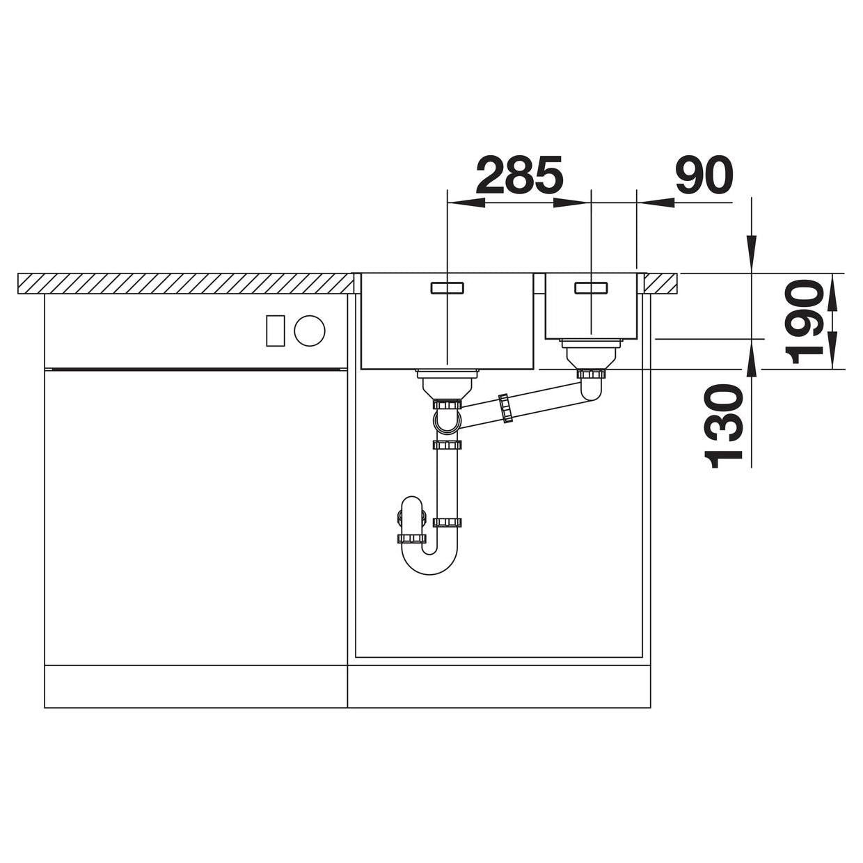 BLANCO ANDANO 340/180-IF Edelstahl Seidenglanz ohne Ablauffernbedienung Hauptbecken rechts 522973