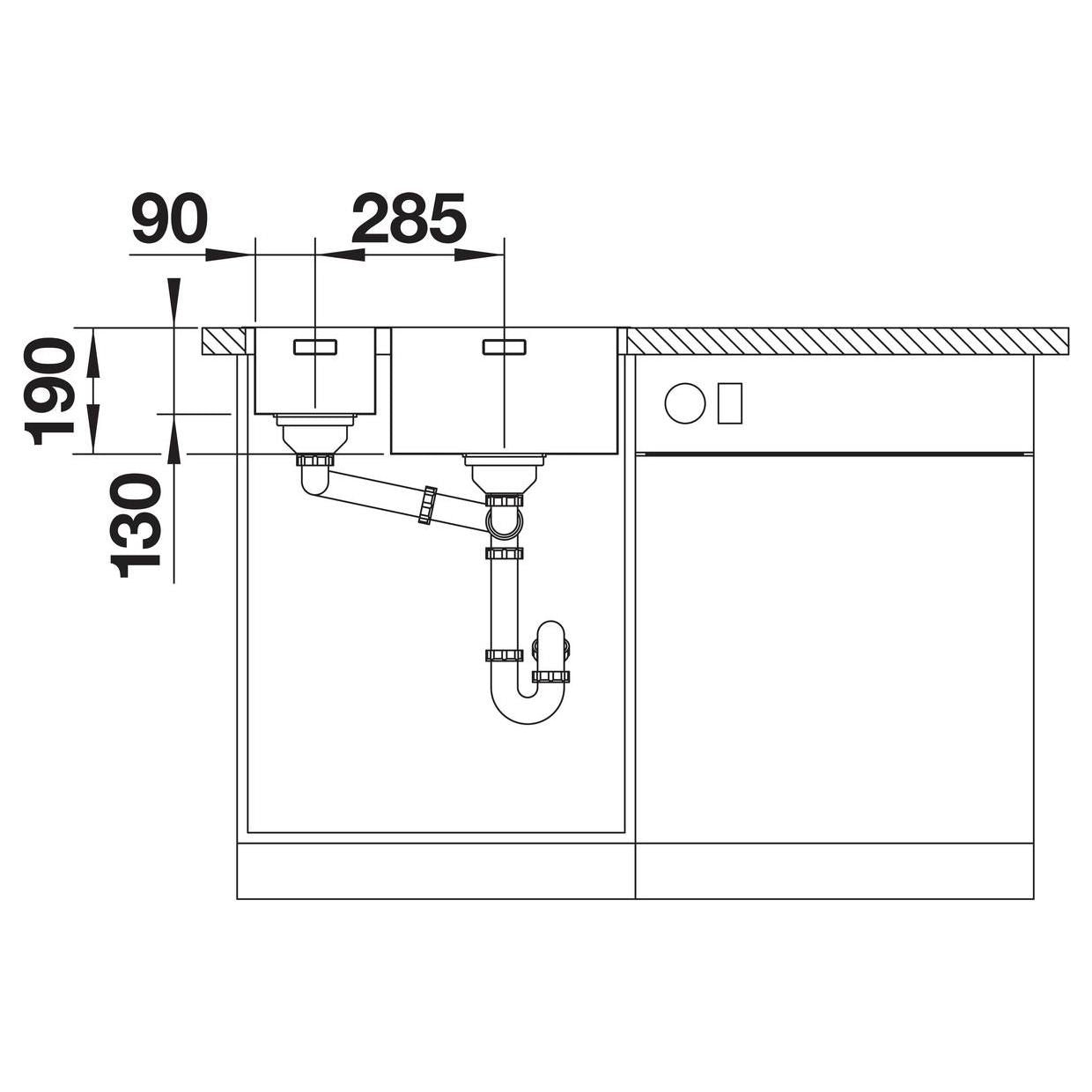 BLANCO ANDANO 340/180-IF Edelstahl Seidenglanz ohne Ablauffernbedienung Hauptbecken links 522975
