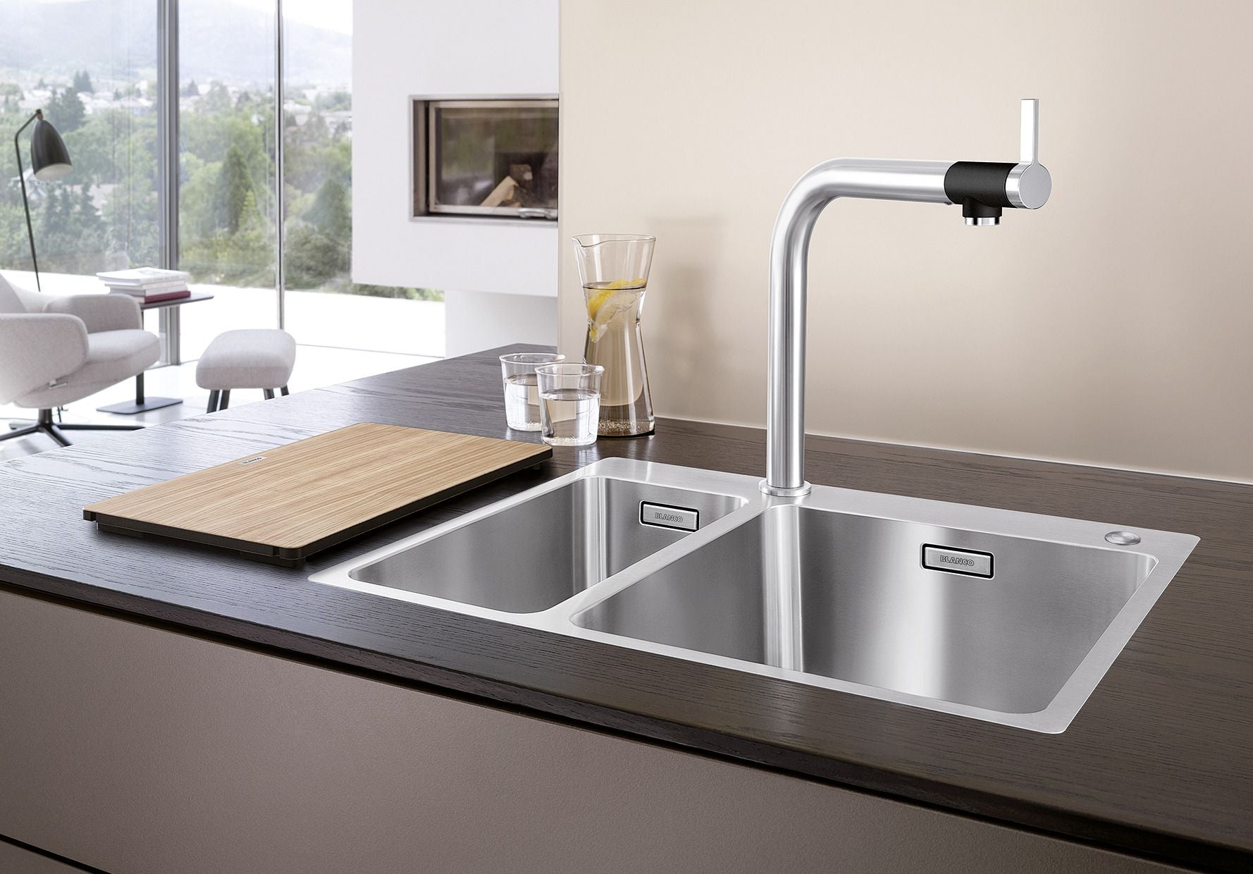 BLANCO ANDANO 340/180-IF/A Edelstahl Seidenglanz mit Ablauffernbedienung Becken rechts 525247