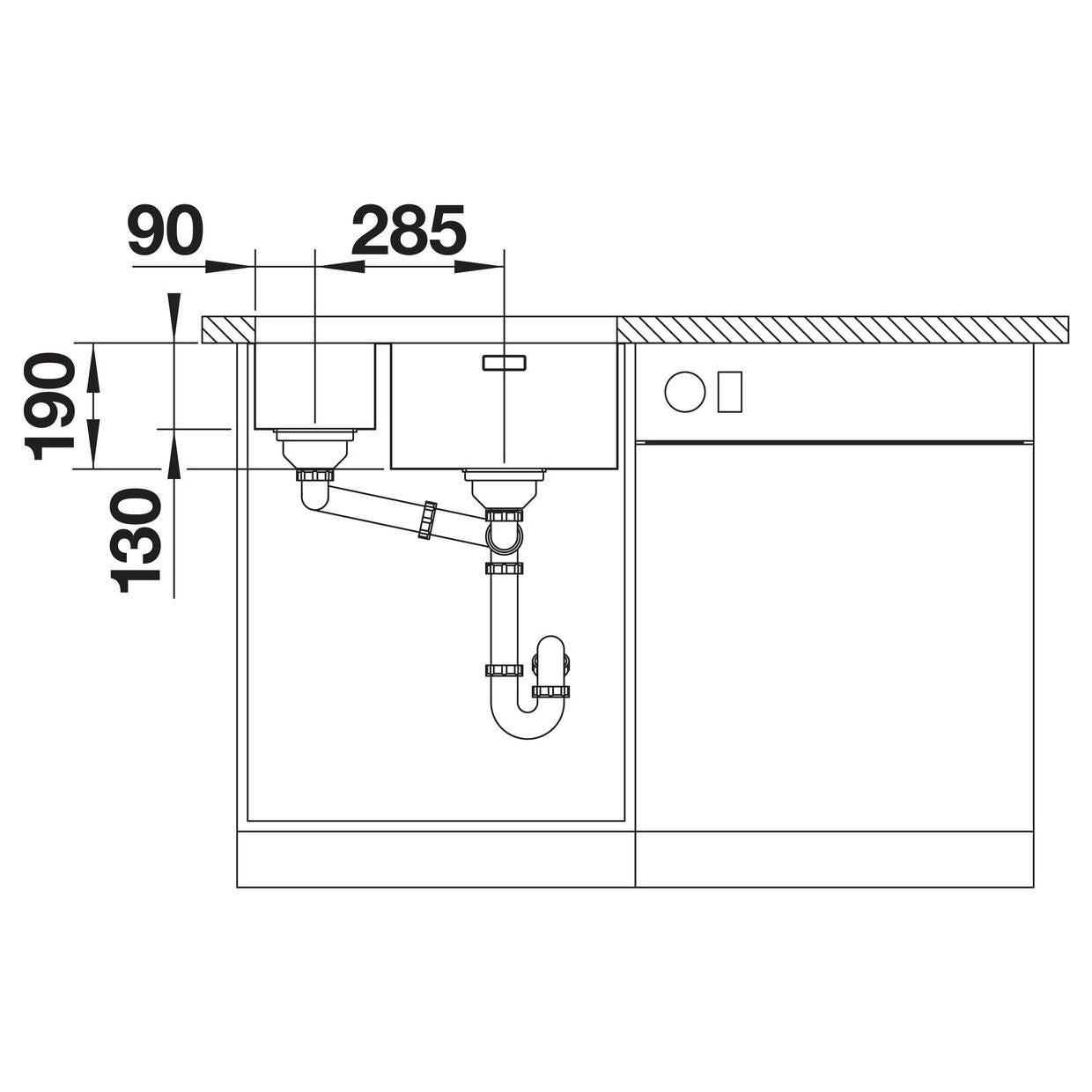 BLANCO ANDANO 340/180-U Edelstahl Seidenglanz ohne Ablauffernbedienung Hauptbecken links 522979
