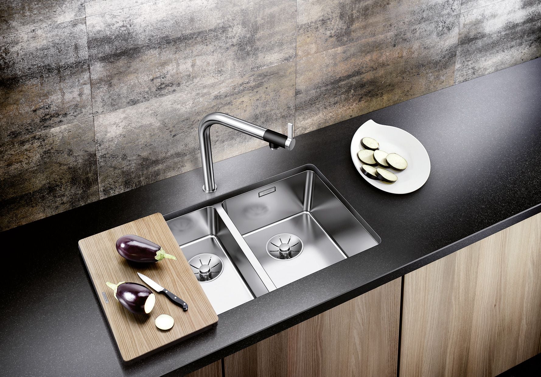 BLANCO ANDANO 340/180-U Edelstahl Seidenglanz ohne Ablauffernbedienung Hauptbecken links 522979