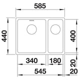 BLANCO ANDANO 340/180-U Edelstahl Seidenglanz ohne Ablauffernbedienung Hauptbecken links 522979
