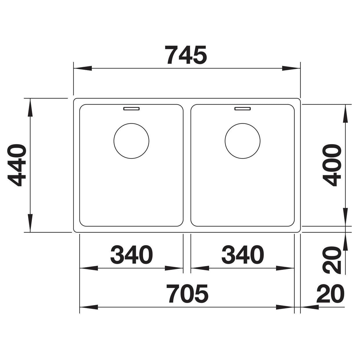 BLANCO ANDANO 340/340-IF Edelstahl Seidenglanz ohne Ablauffernbedienung 522981