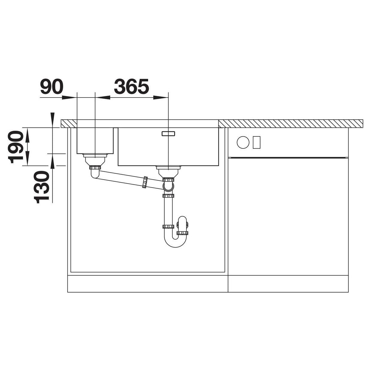 BLANCO ANDANO 500/180-U Edelstahl Seidenglanz ohne Ablauffernbedienung Hauptbecken links 522991