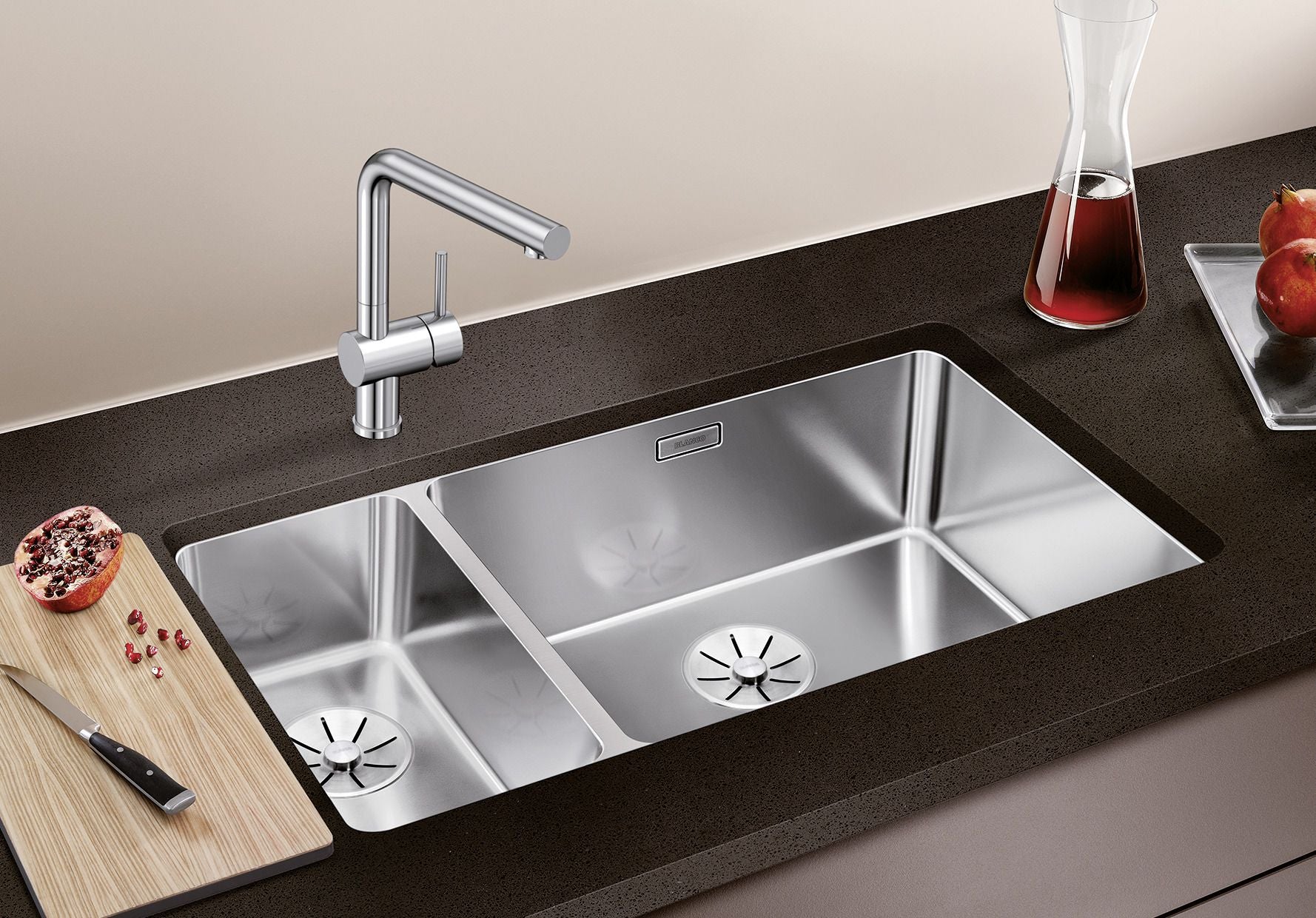 BLANCO ANDANO 500/180-U Edelstahl Seidenglanz ohne Ablauffernbedienung Hauptbecken links 522991