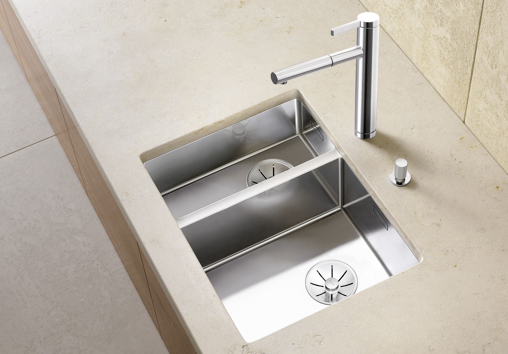 BLANCO CLARON 340/180-U Edelstahl Seidenglanz ohne Ablauffernbedienung Hauptbecken rechts 521610