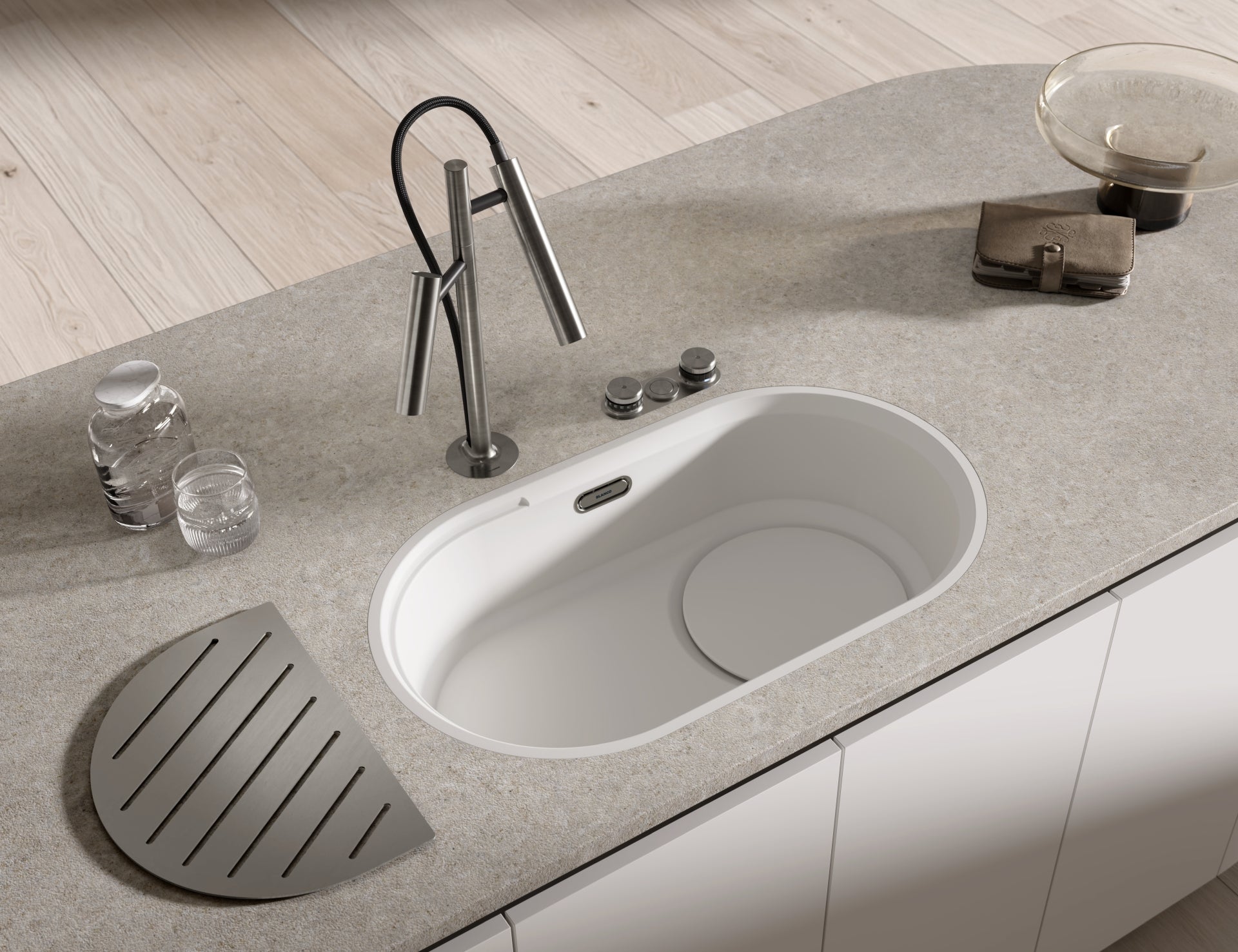 BLANCO OOVALON 700-IF VELGRANIT ohne Ablauffernbedienung mit Zubehör cloud white 527992