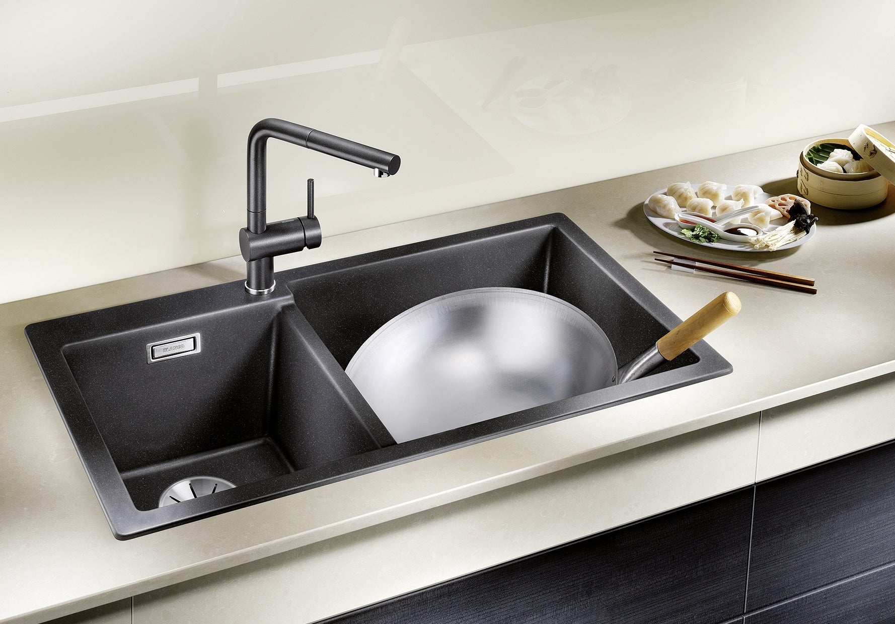 BLANCO PLEON 9 SILGRANIT ohne Ablauffernbedienung Hauptbecken rechts schwarz 525958