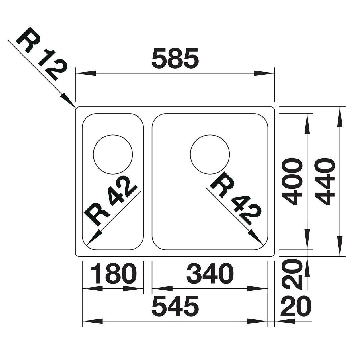 BLANCO SOLIS 340/180-IF Edelstahl Bürstfinish ohne Ablauffernbedienung Becken rechts 526130