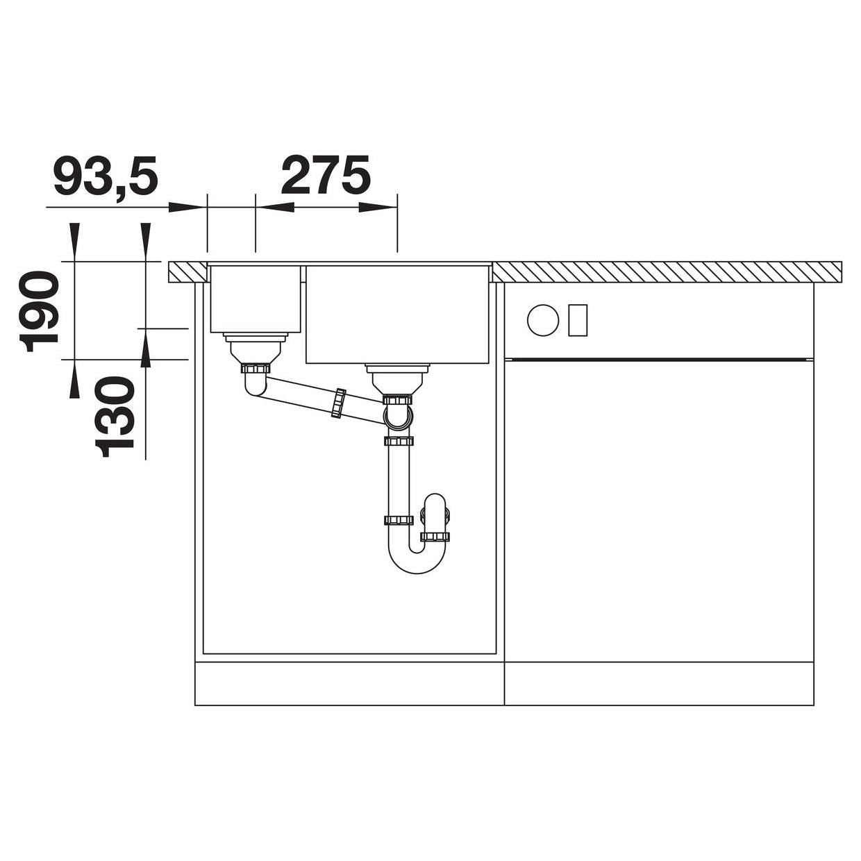 BLANCO SUBLINE 340/160-U SILGRANIT ohne Ablauffernbedienung Hauptbecken links felsgrau 523549
