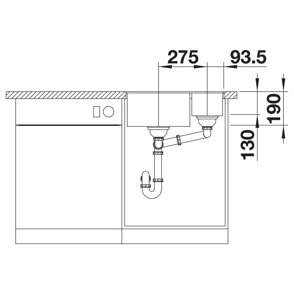BLANCO SUBLINE 340/160-U SILGRANIT ohne Ablauffernbedienung Hauptbecken rechts schwarz 525986