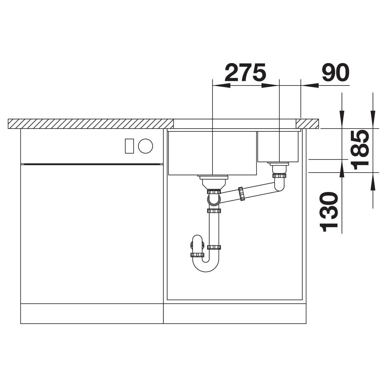 BLANCO SUBLINE 350/150-U Keramik ohne Ablauffernbedienung Hauptbecken links schwarz 523747