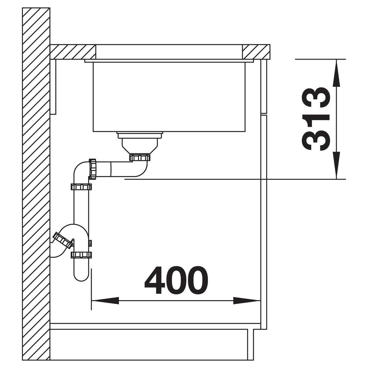 BLANCO SUBLINE 400-U SILGRANIT ohne Ablauffernbedienung schwarz 525990