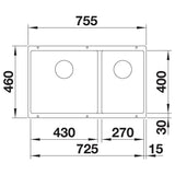 BLANCO SUBLINE 430/270-U SILGRANIT ohne Ablauffernbedienung Hauptbecken links tartufo 523158