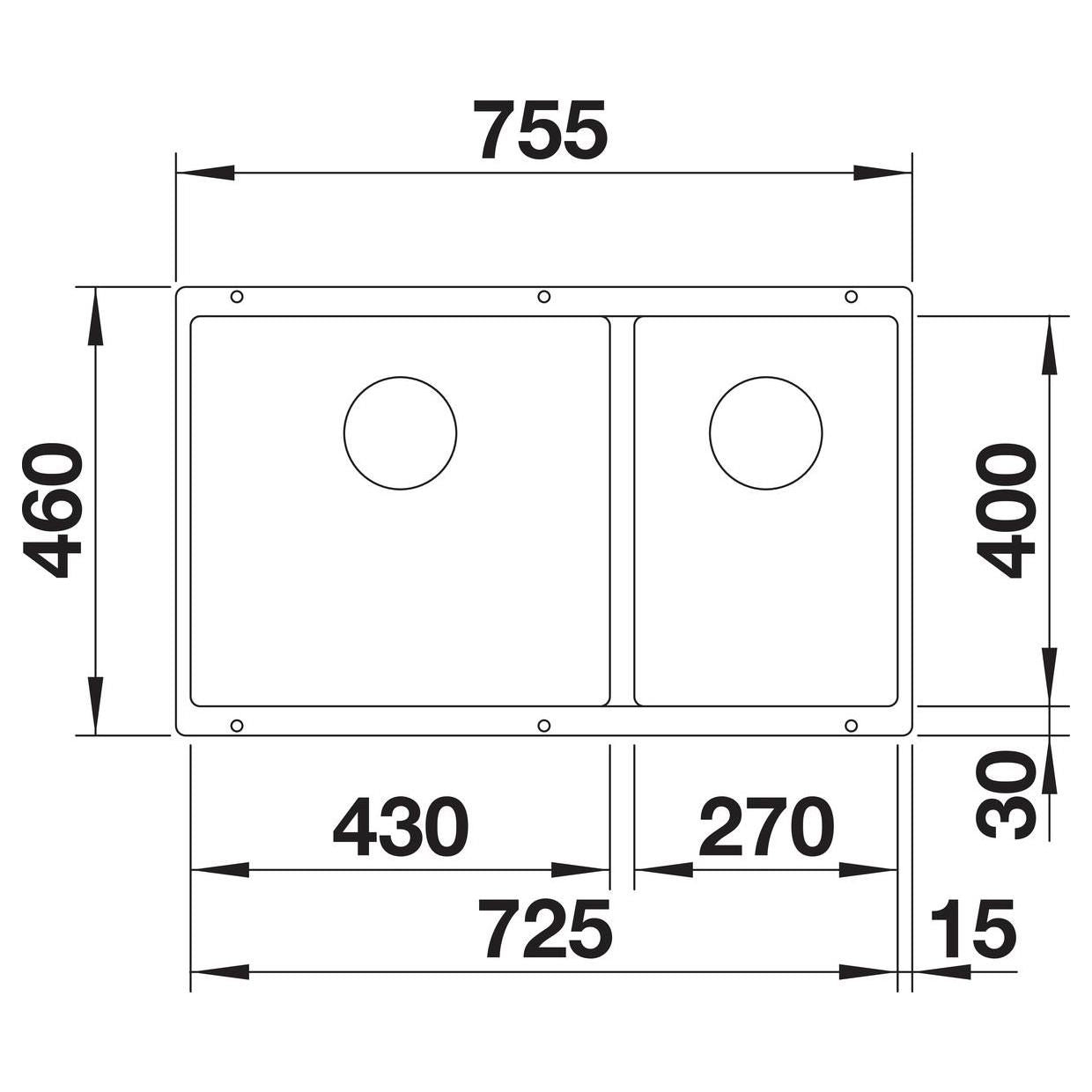 BLANCO SUBLINE 430/270-U SILGRANIT ohne Ablauffernbedienung Hauptbecken links schwarz 525991