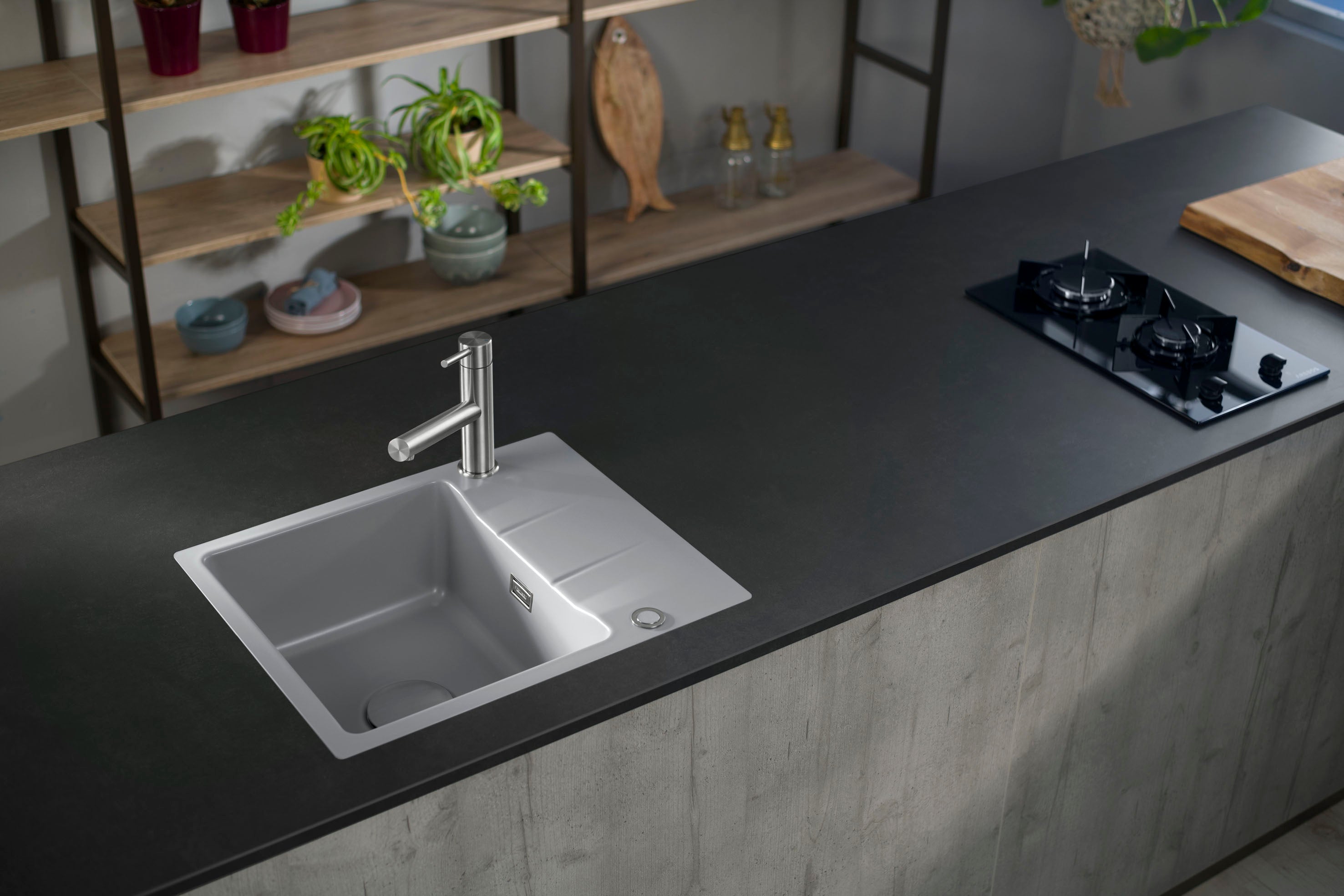 SYSTEMCERAM Einbauspüle Genea 60 F Titan 78 inkl. Excenterbetätigung, für 50 cm Schrankbreite, Spüle zum flächenbündigen Einbau, inkl. 4 x Eckradien R 10 Auflage reversibel 55970278