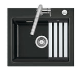 SYSTEMCERAM Einbauspüle Kara 57 Nero 68 inkl. Handbetätigung, für 60 cm Schrankbreite, Einbauspüle mit Medio-Matte Schwarz Auflage keine Beckenlage 50020168