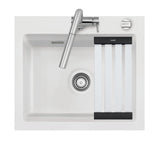 SYSTEMCERAM Einbauspüle Kara 57 Polar 13 inkl. Handbetätigung, für 60 cm Schrankbreite, Einbauspüle mit Medio-Matte Alu Auflage keine Beckenlage 50020113