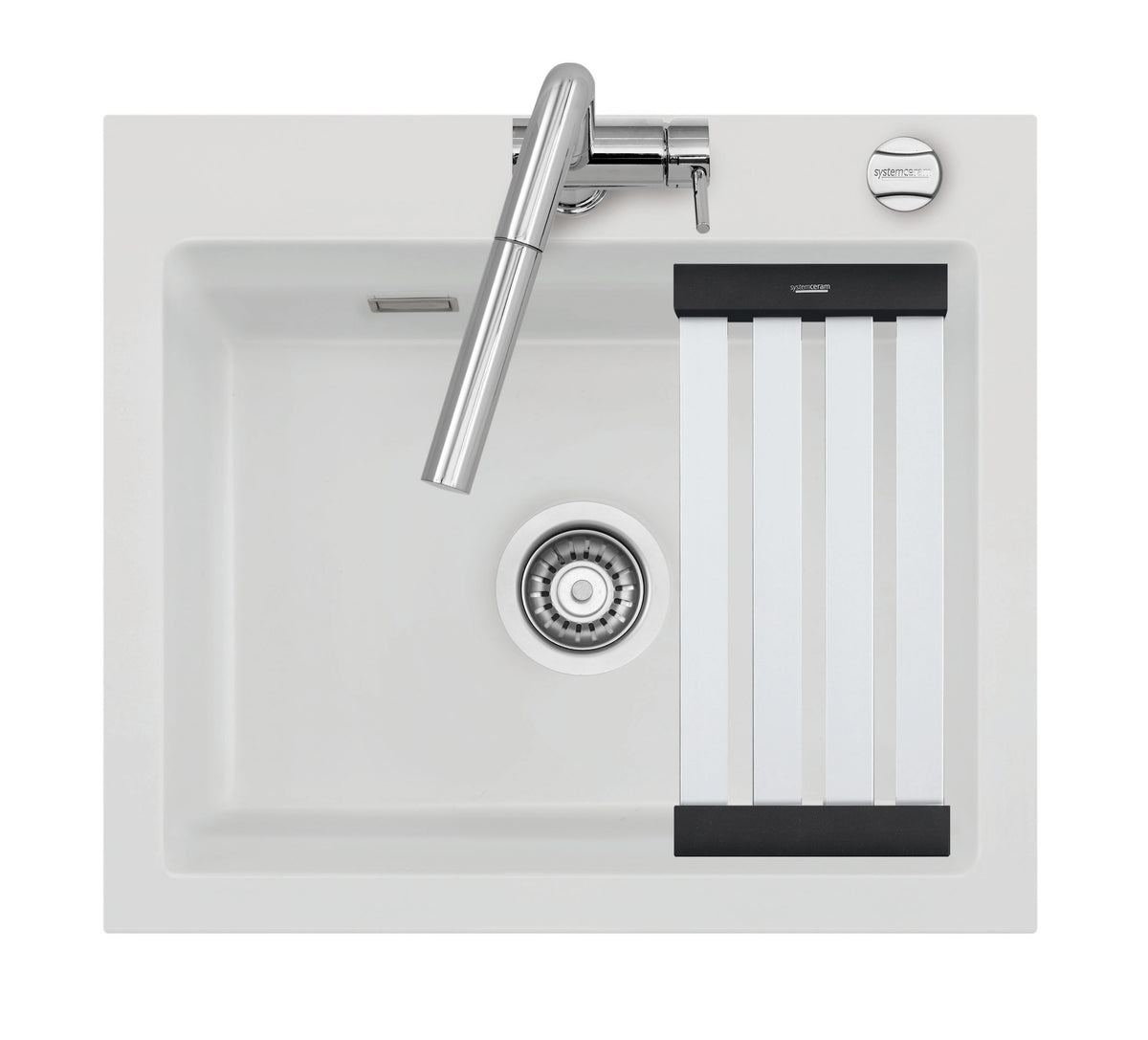 SYSTEMCERAM Einbauspüle Kara 57 Satin 20 inkl. Handbetätigung, für 60 cm Schrankbreite, Einbauspüle mit Medio-Matte Alu Auflage keine Beckenlage 50020120