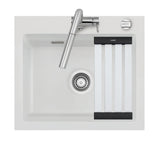 SYSTEMCERAM Einbauspüle Kara 57 Satin 20 inkl. Handbetätigung, für 60 cm Schrankbreite, Einbauspüle mit Medio-Matte Alu Auflage keine Beckenlage 50020120