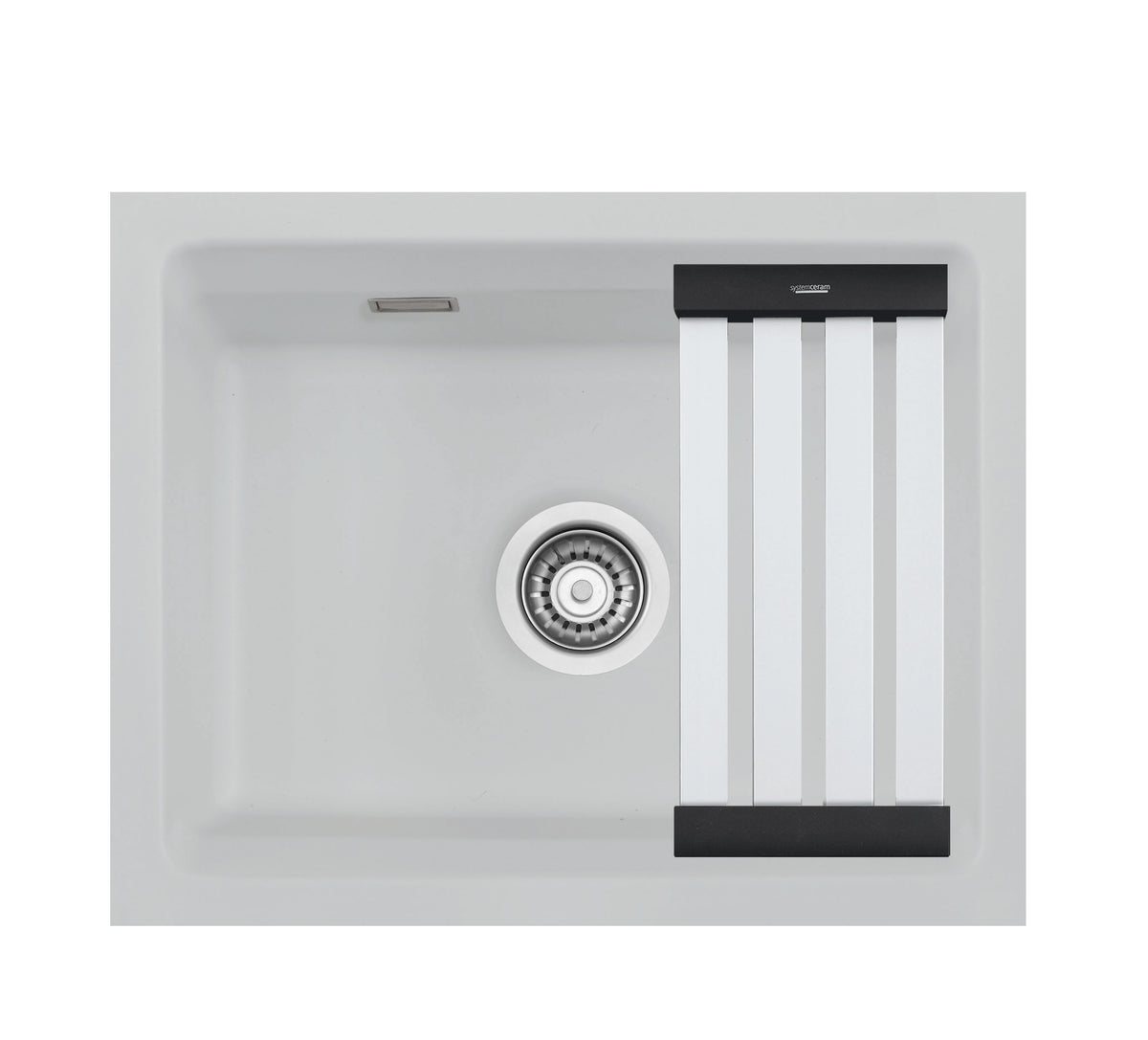 SYSTEMCERAM Einbauspüle Kara 50 U/g Alu 76 inkl. Excenterbetätigung, für 60 cm Schrankbreite, Spüle zum Unterbau mit geschliffener Oberseite, mit Medio-Matte Alu Unterbau keine Beckenlage 54020276
