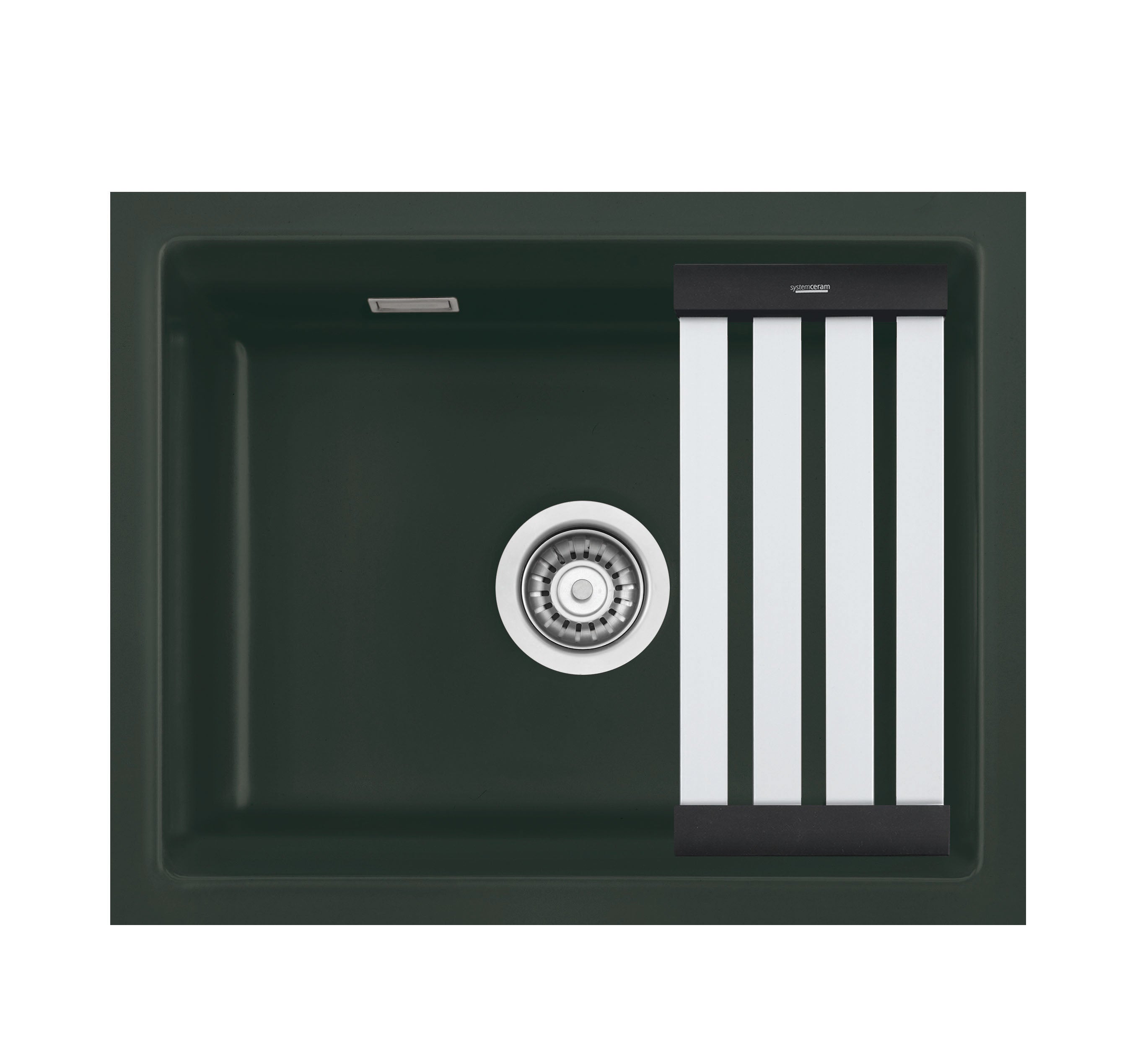 SYSTEMCERAM Einbauspüle Kara 50 U/g Eibe 56 inkl. Excenterbetätigung, für 60 cm Schrankbreite, Spüle zum Unterbau mit geschliffener Oberseite, mit Medio-Matte Alu Unterbau keine Beckenlage 54020256